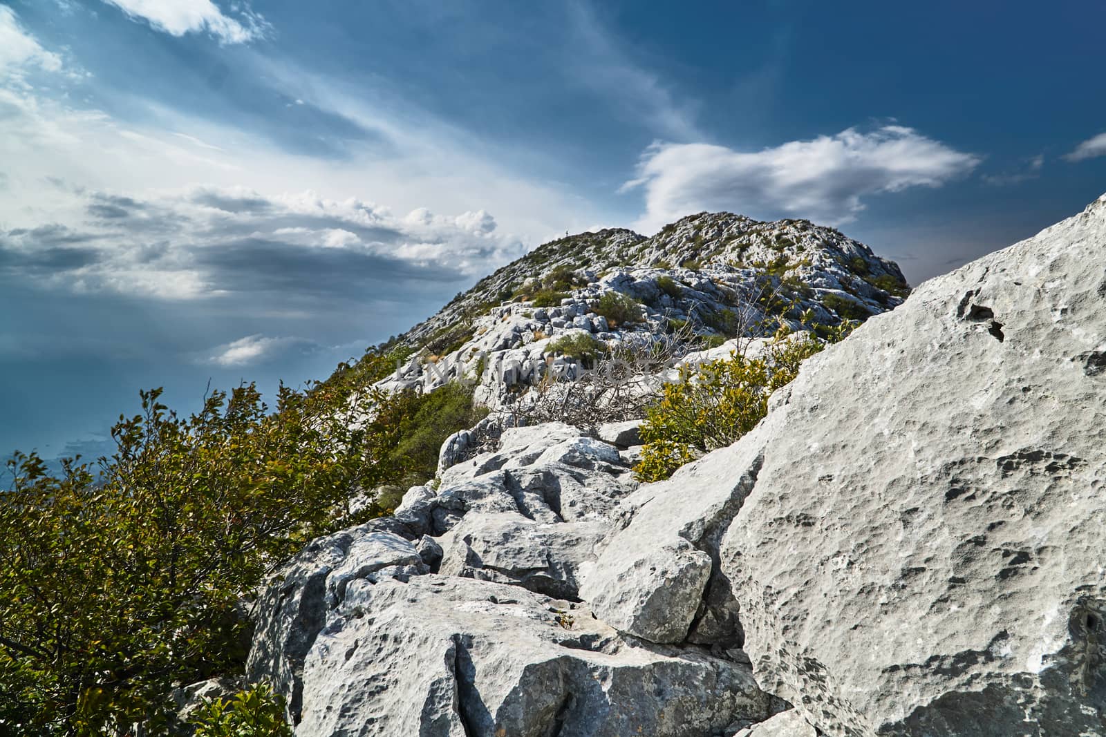 Rocks and peaks in the Mosor massif in the Dinaric mountains in Croatia