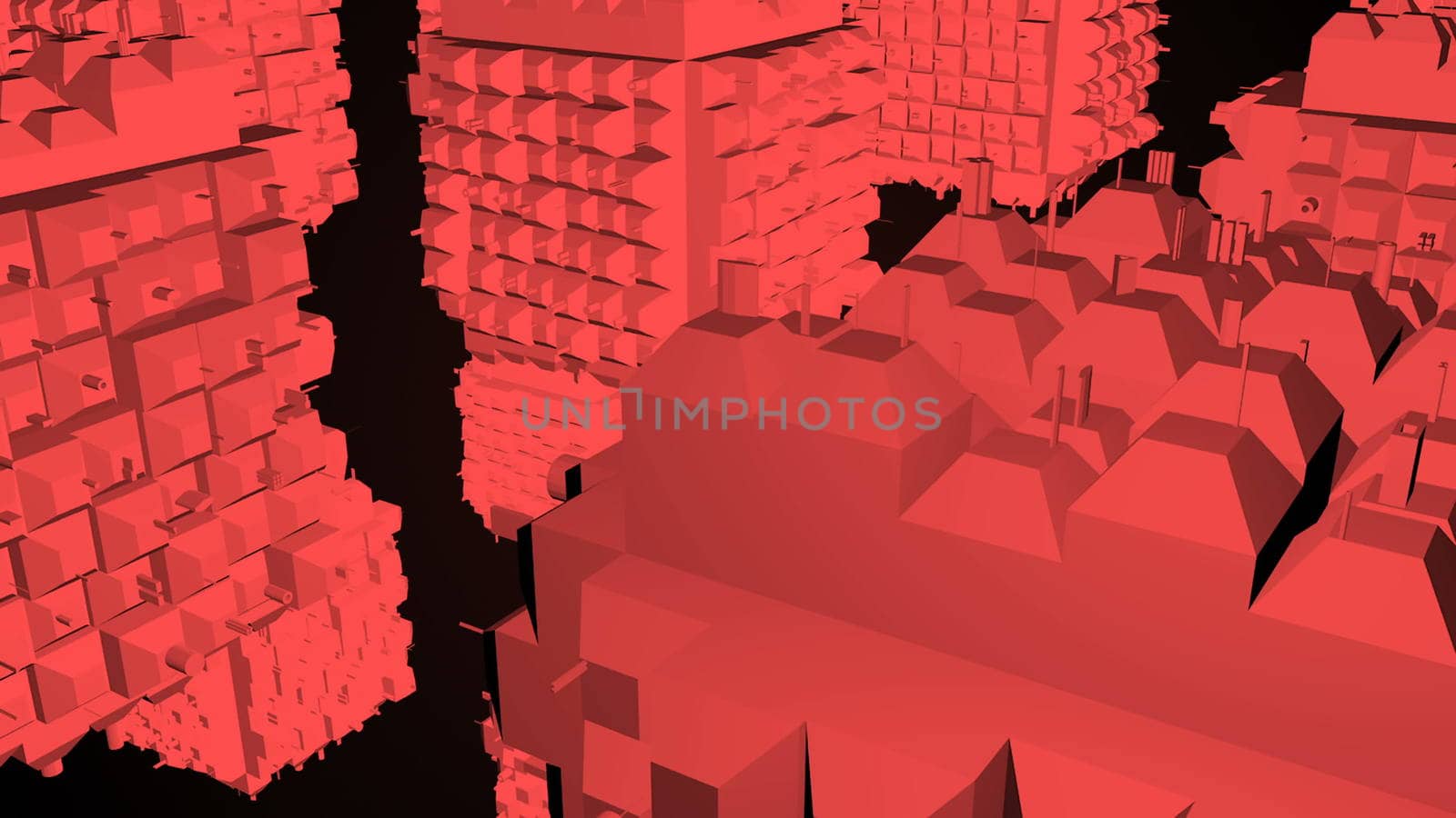 Abstract greeble cubes surface on black background. 3d rendering. Seamless loop