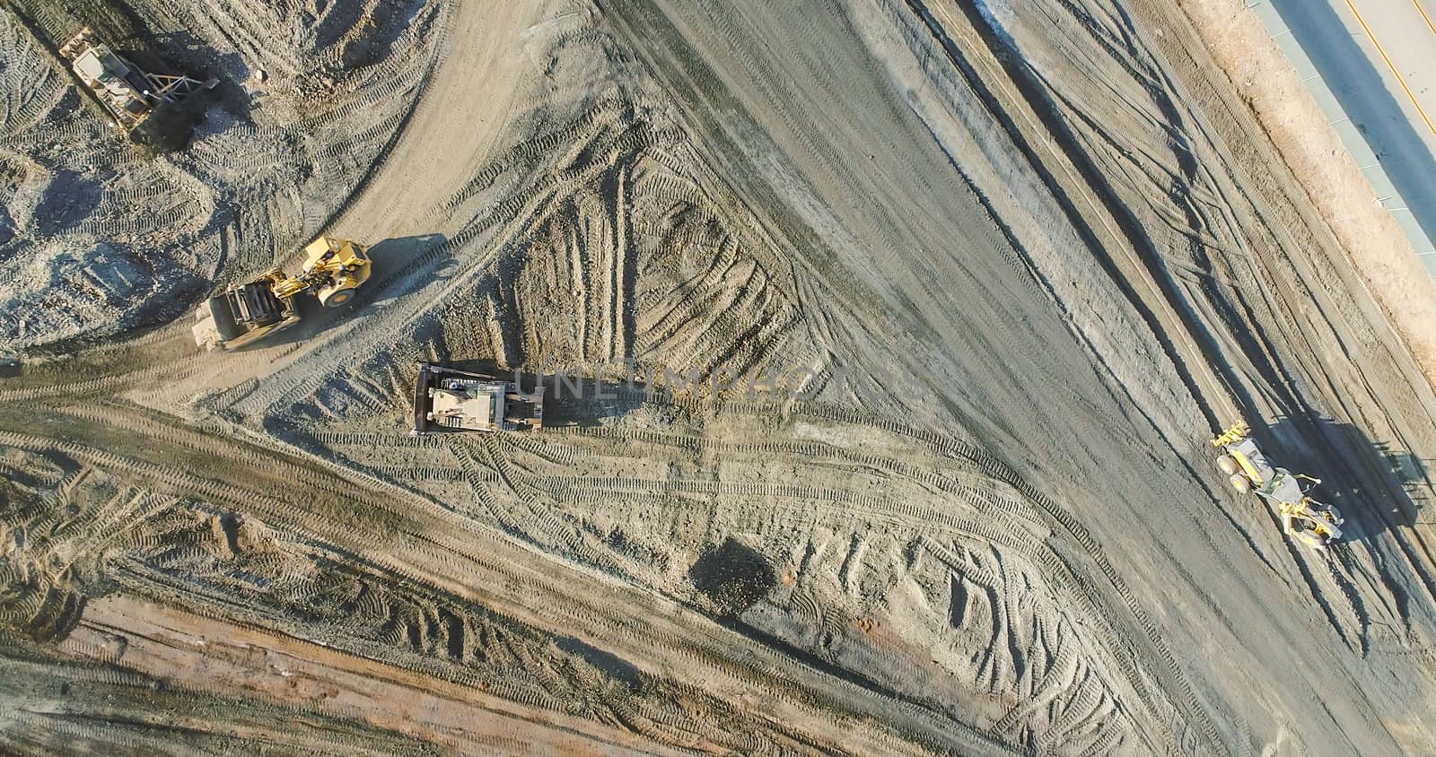 Aerial View Of Tractors On A Construction Site