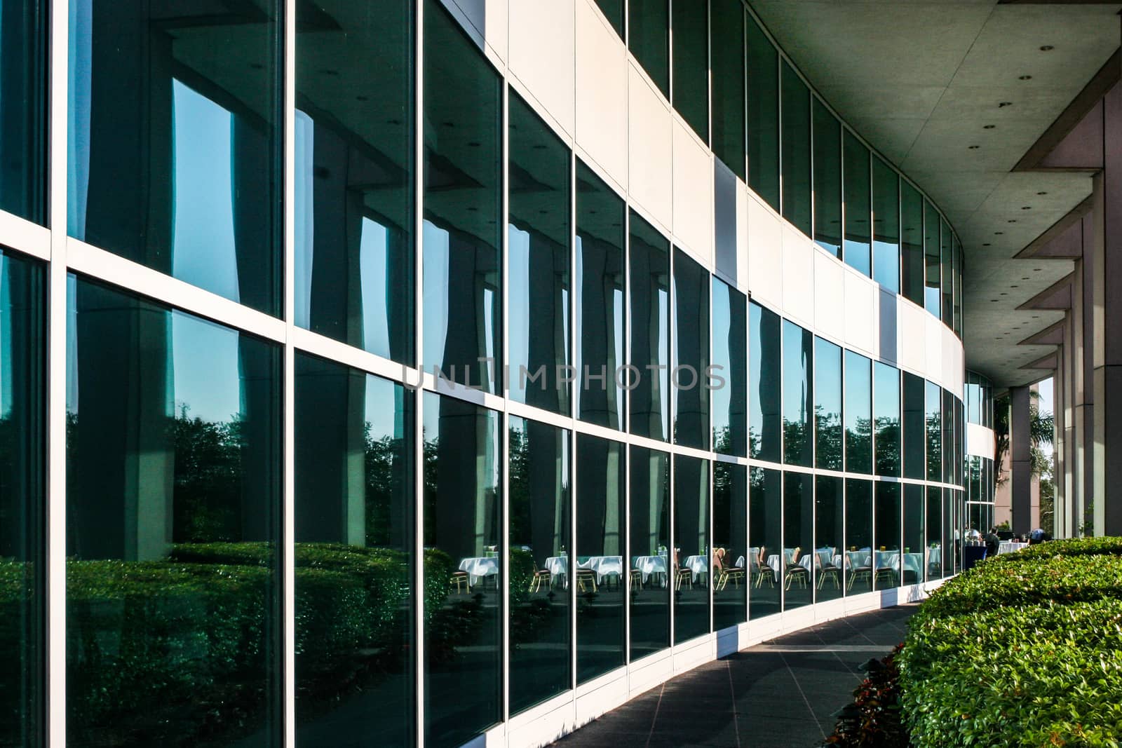 Reflections in the windows of a building