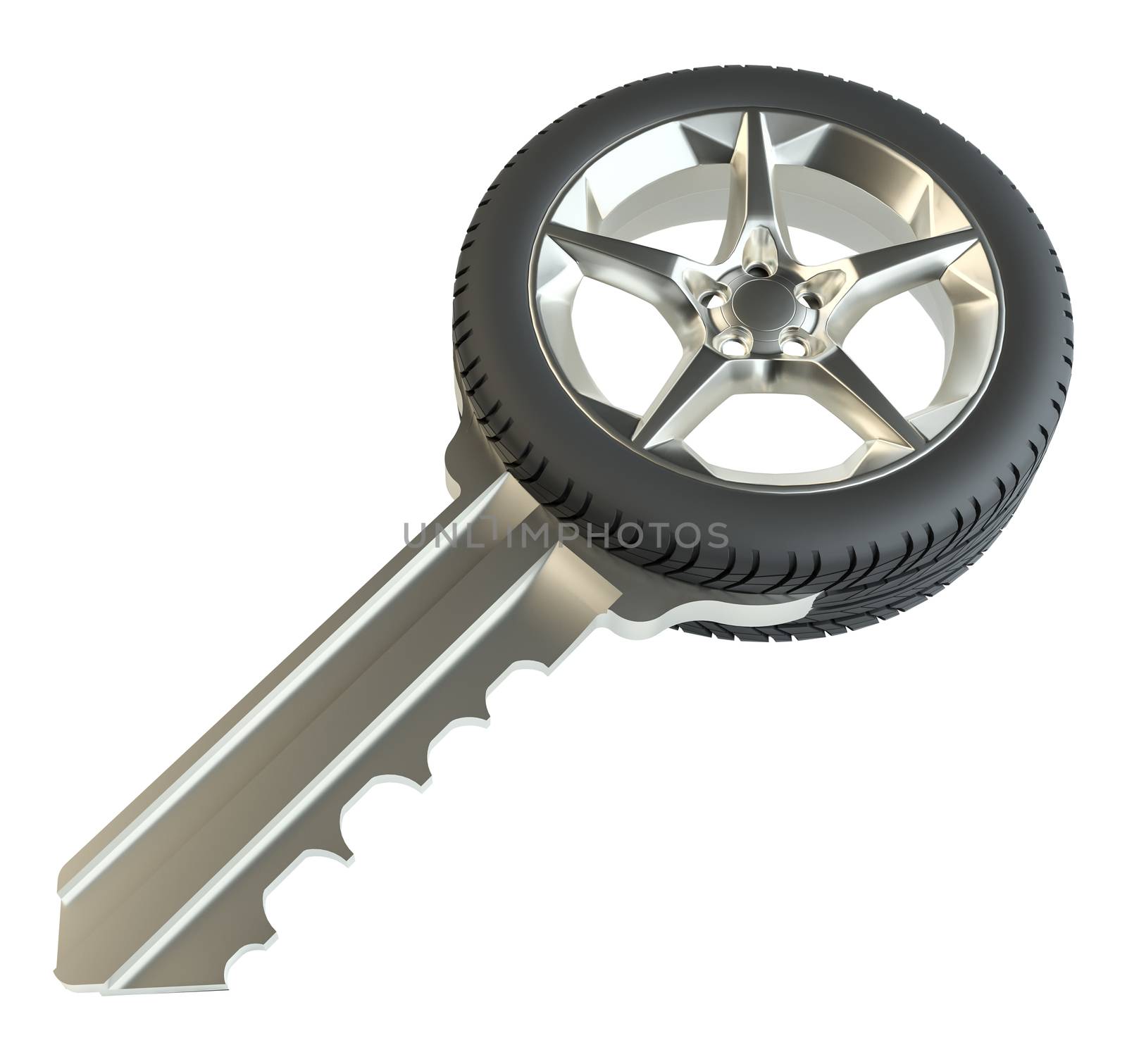 Metal key with car wheel by cherezoff