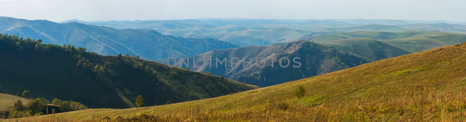 Beauty day in the mountains in Altay, panoramic picture