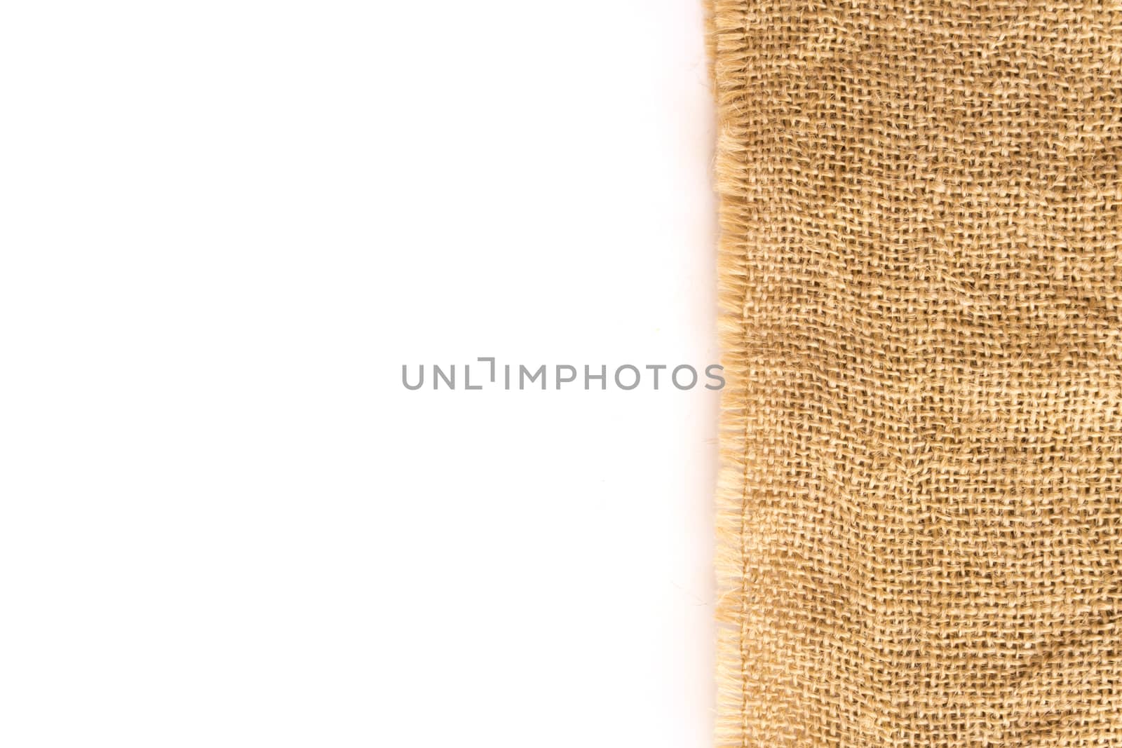Closeup sackcloth with white background, copy space