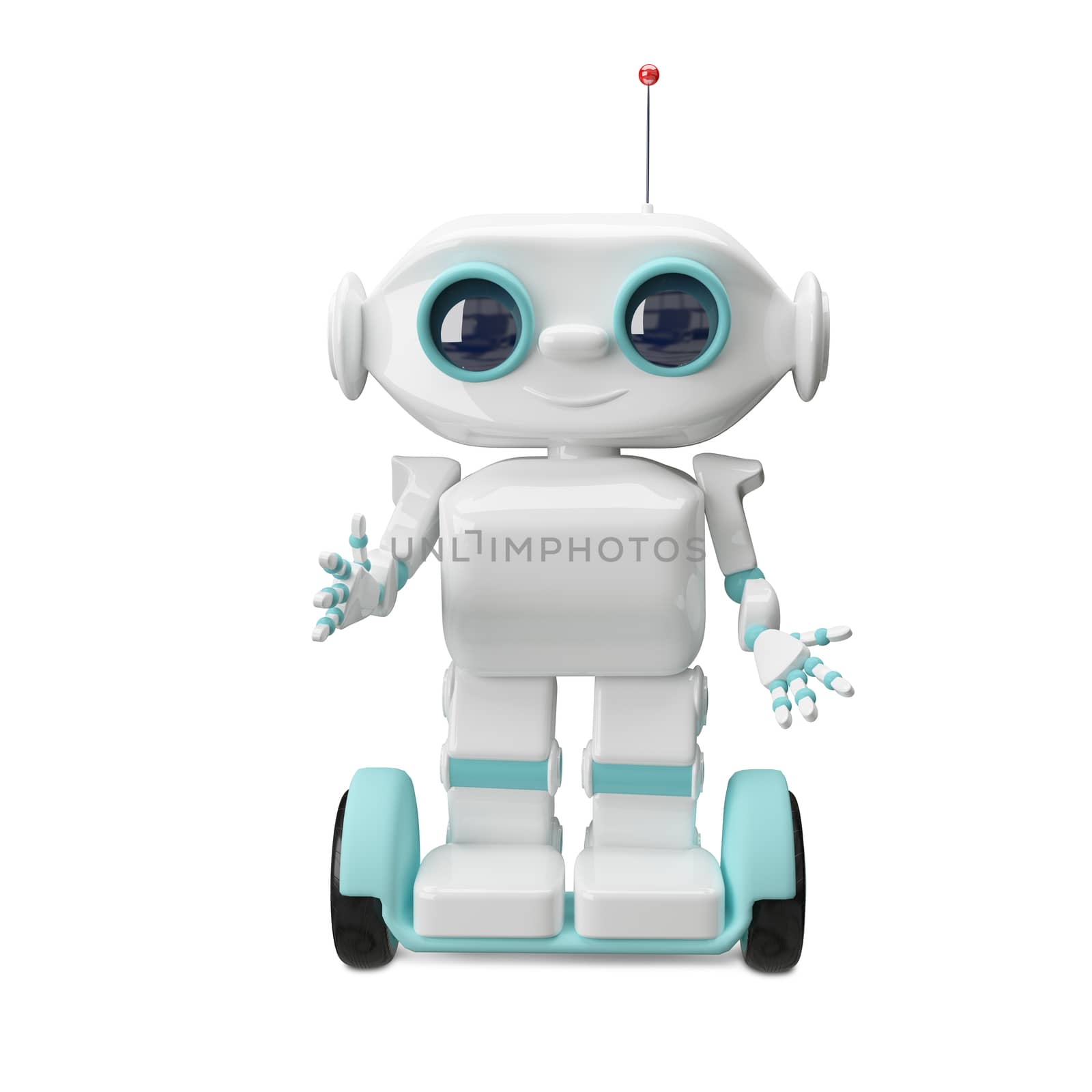 3d Illustration White Robot on Scooter  by brux