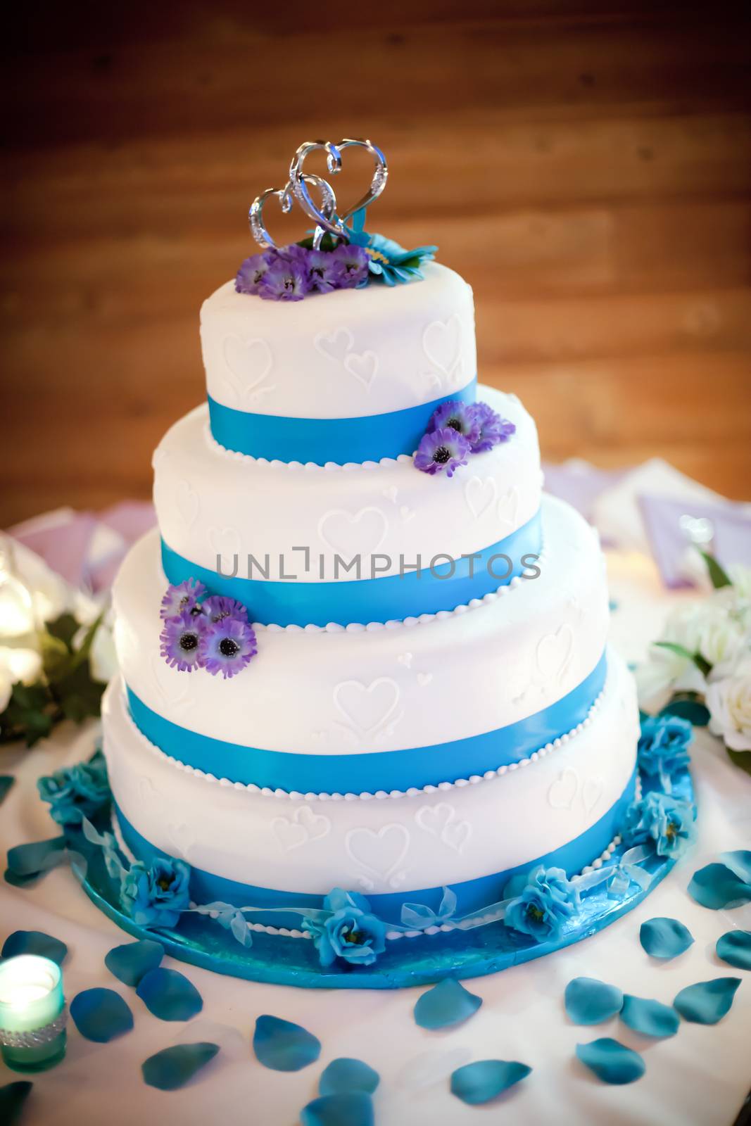 Beautiful wedding cake with vintage background.