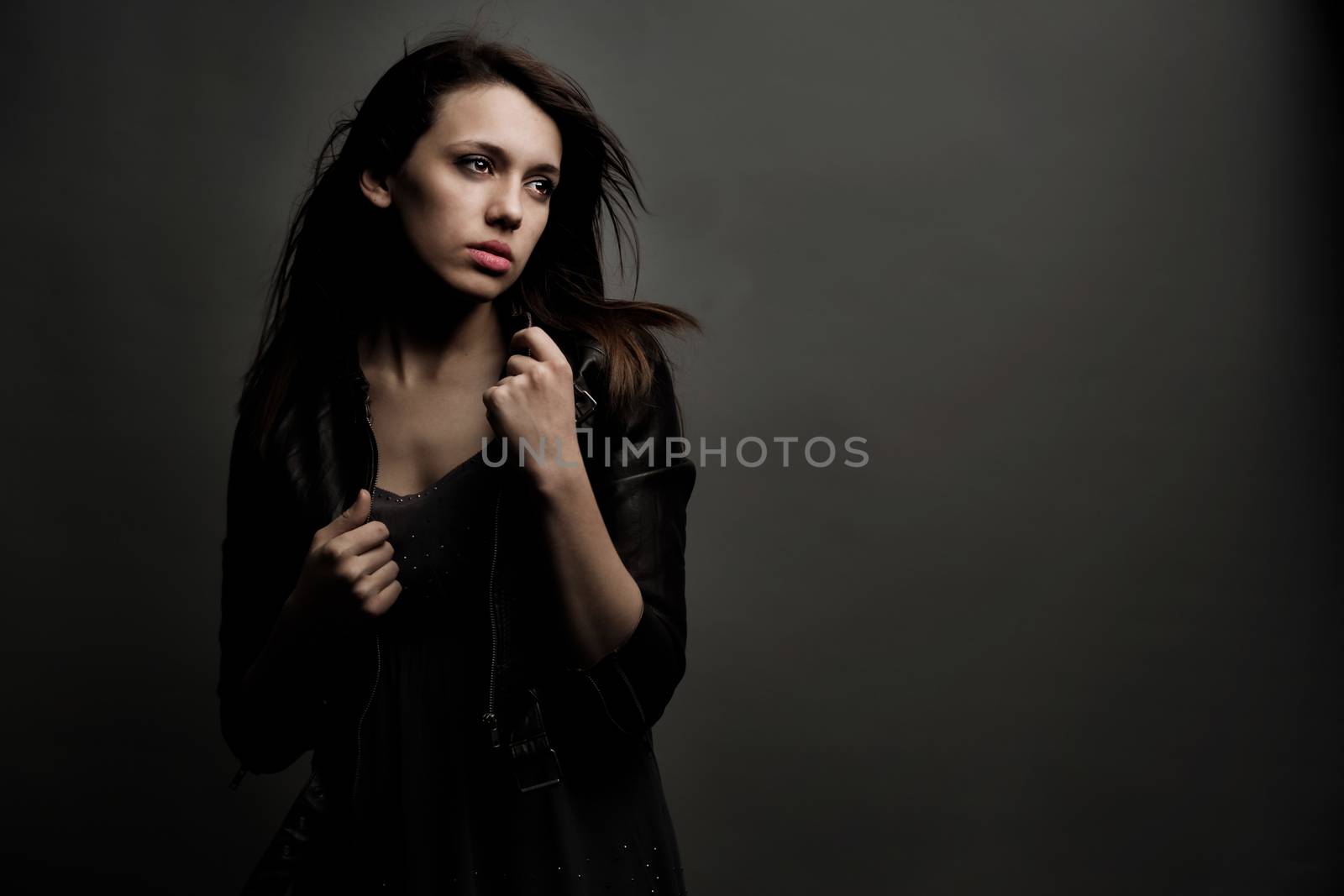 Dark Haired Model in Fashionable Leather by salejandro