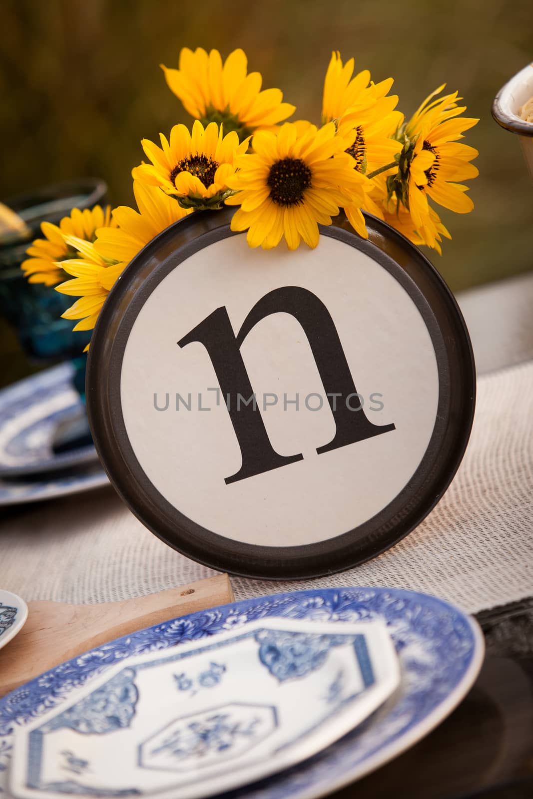 Beautiful rustic table setting with the letter "N" incorporated.