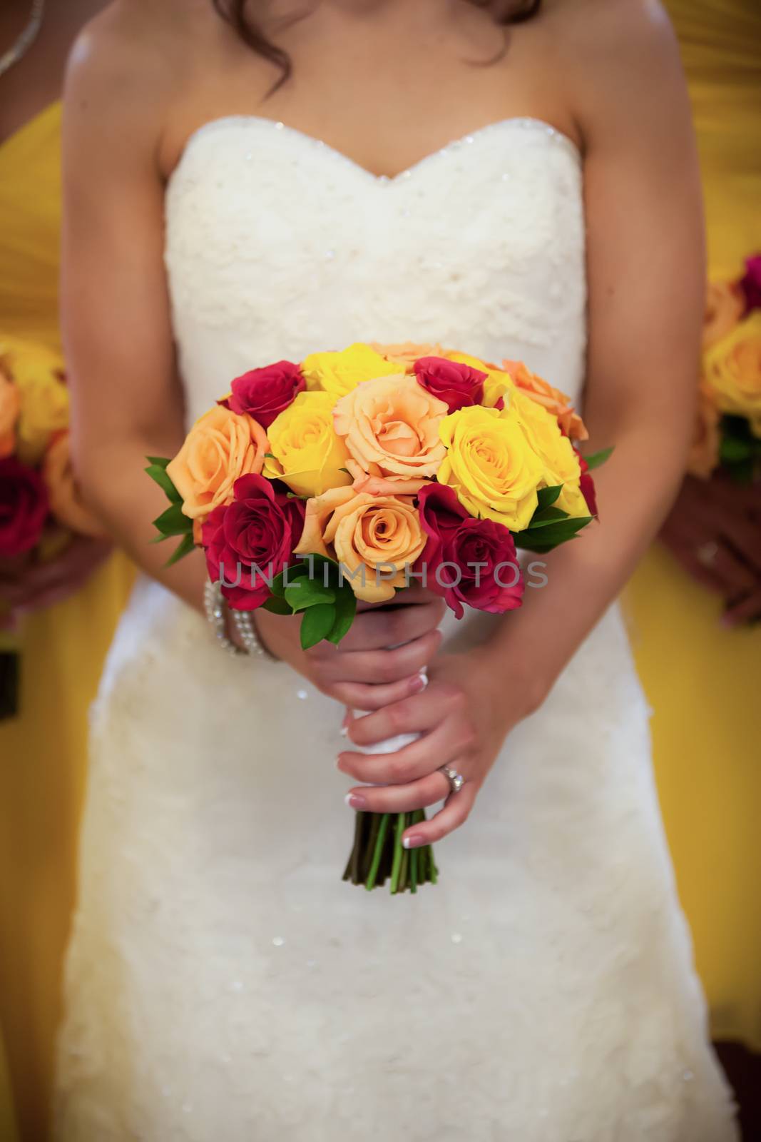Bride Holding Bouquet with Bridesmaids in Background by salejandro