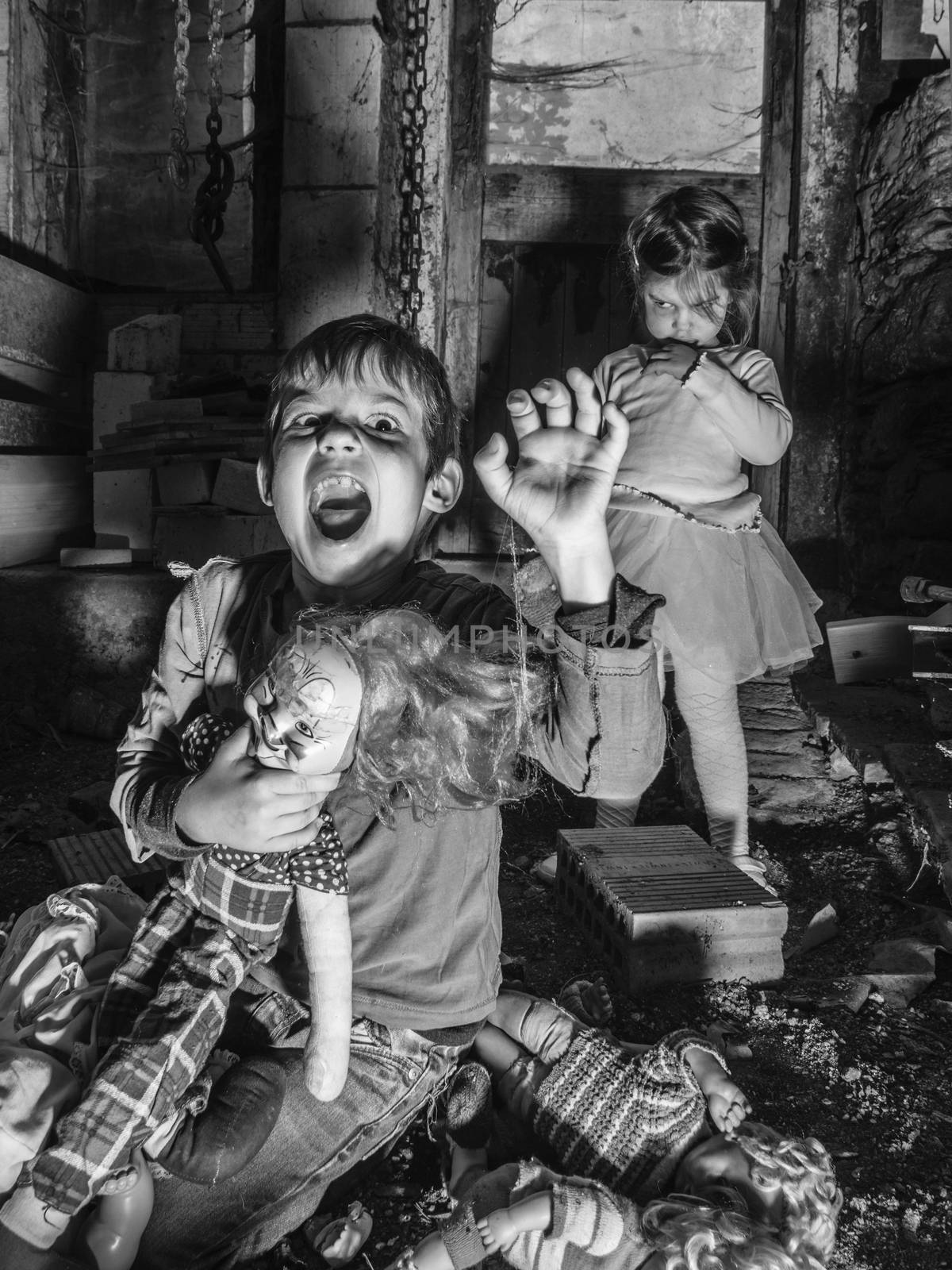 Creepy children and scary dolls in the barn by sumners