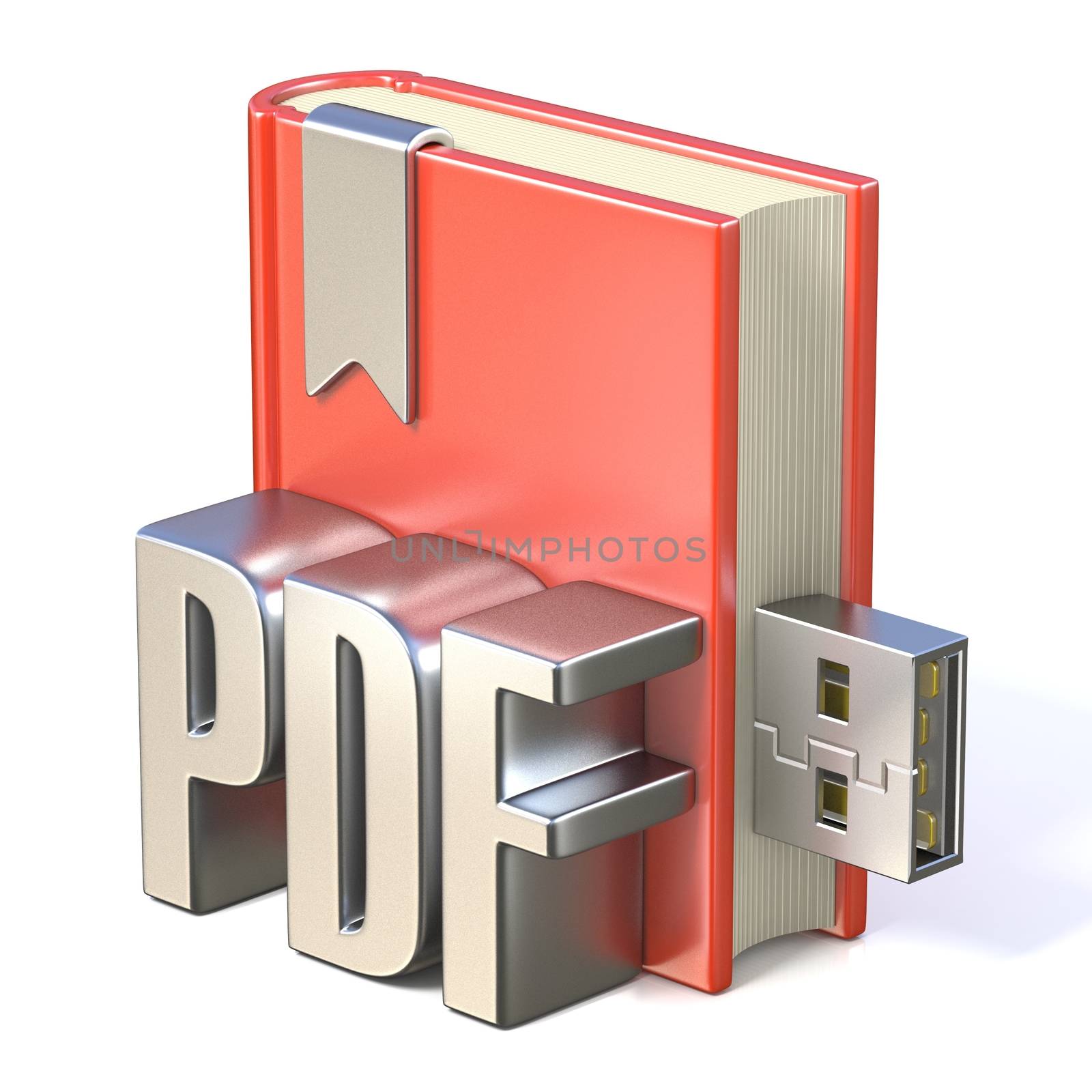 eBook icon metal PDF red book USB 3D by djmilic