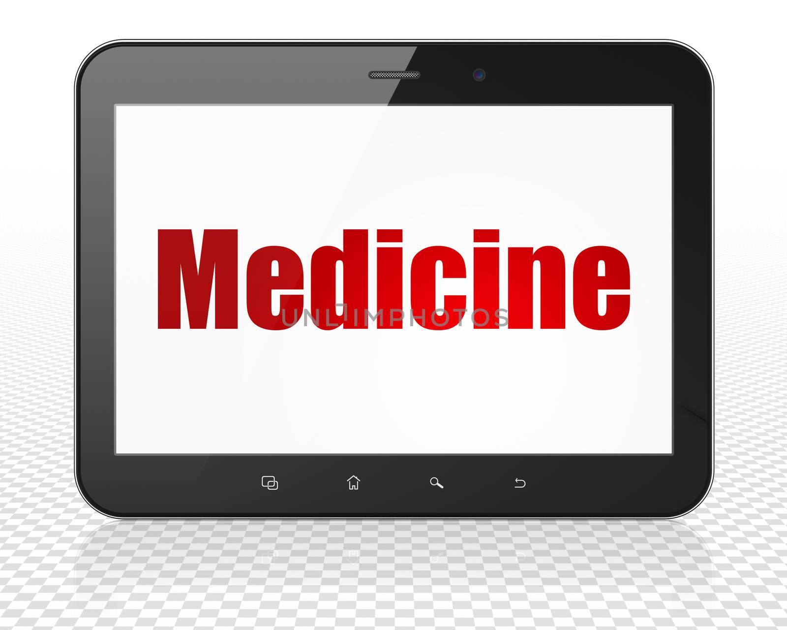 Healthcare concept: Tablet Pc Computer with red text Medicine on display, 3D rendering