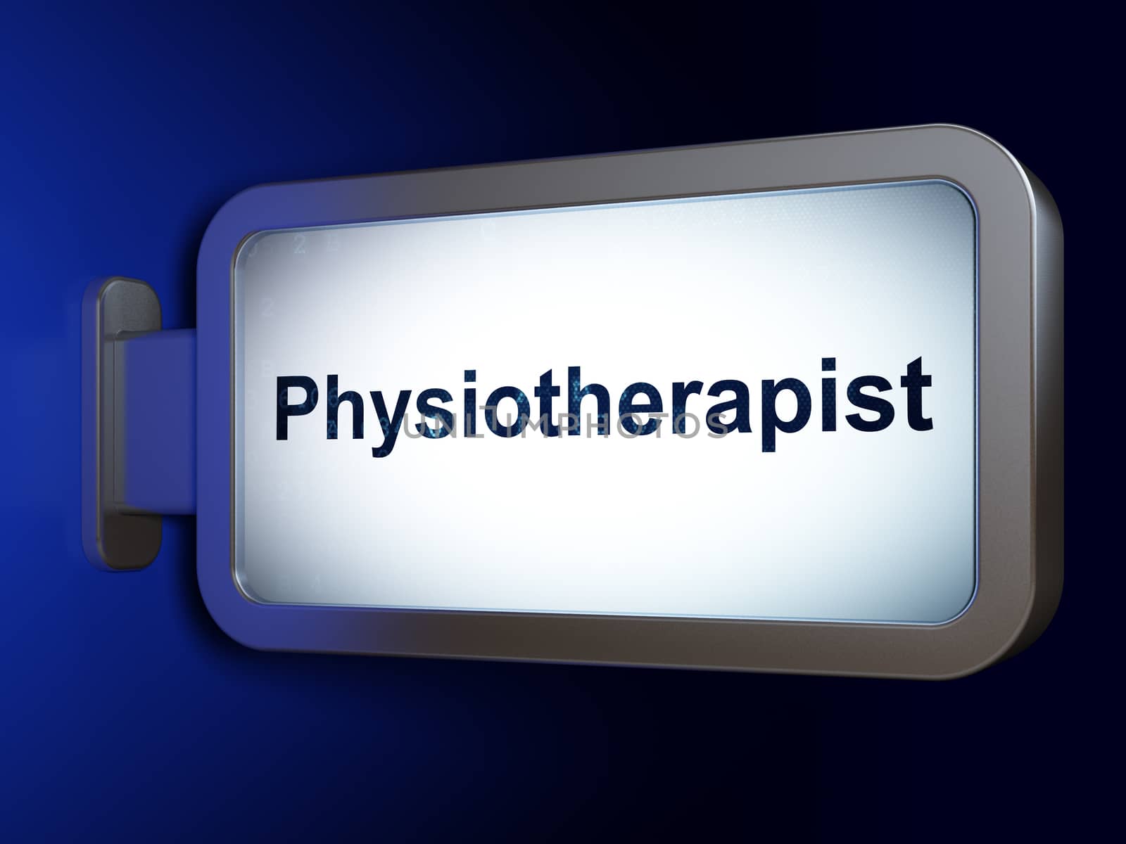Health concept: Physiotherapist on advertising billboard background, 3D rendering