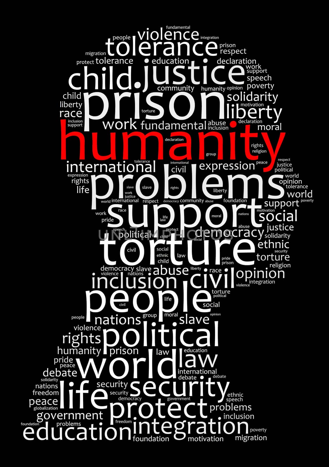 Humanity word cloud concept over dark background