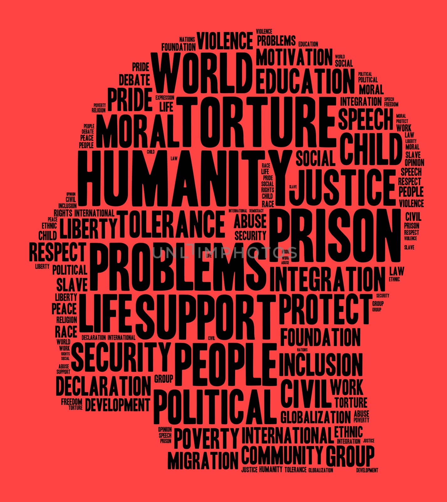 Humanity word cloud concept over red background