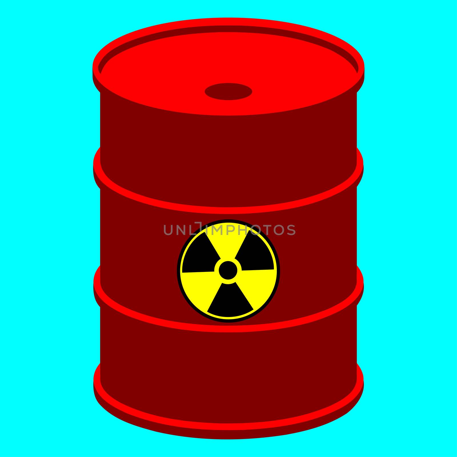 Vector illustration of red metal barrel with nuclear waste