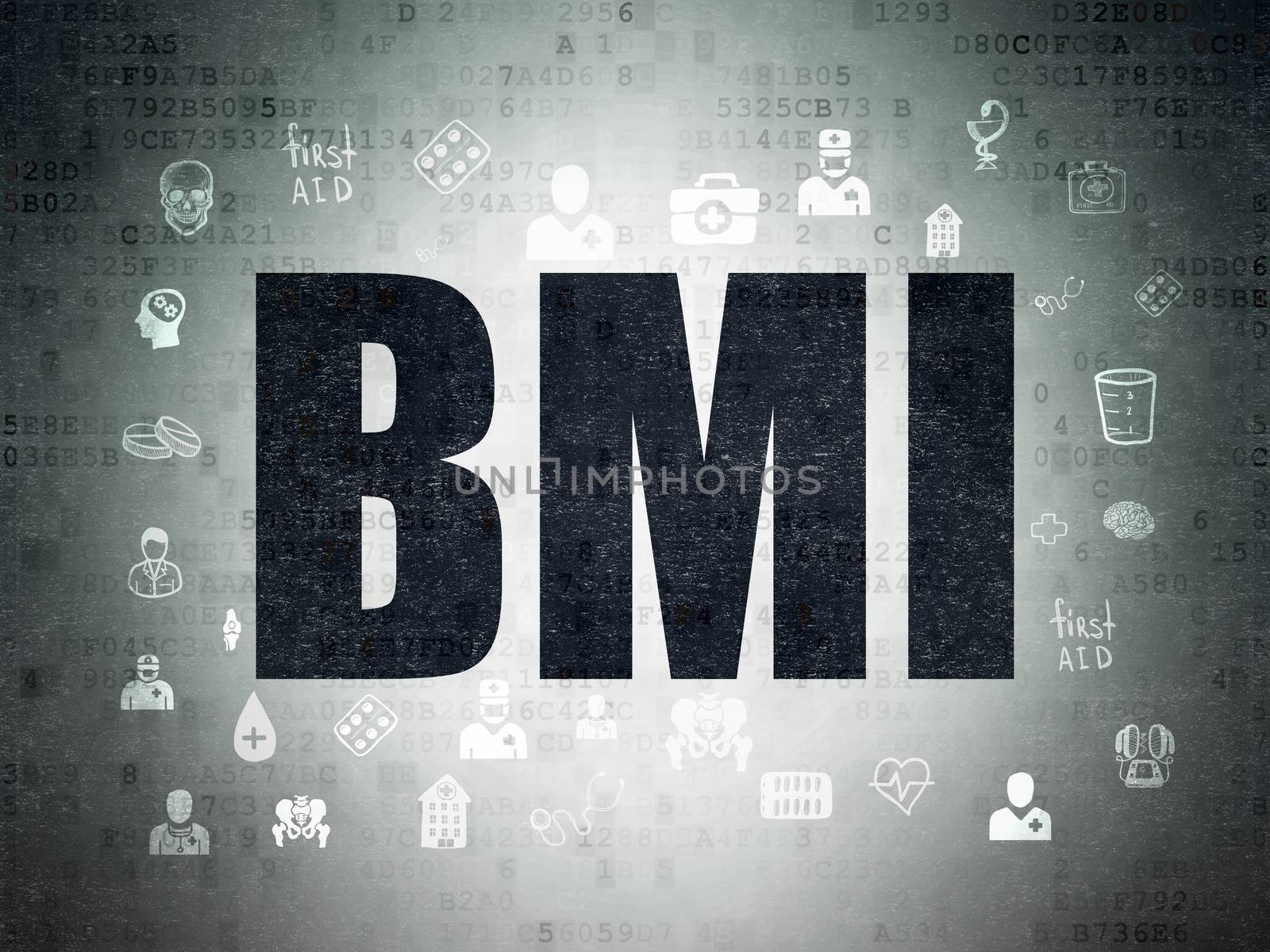 Healthcare concept: BMI on Digital Data Paper background by maxkabakov