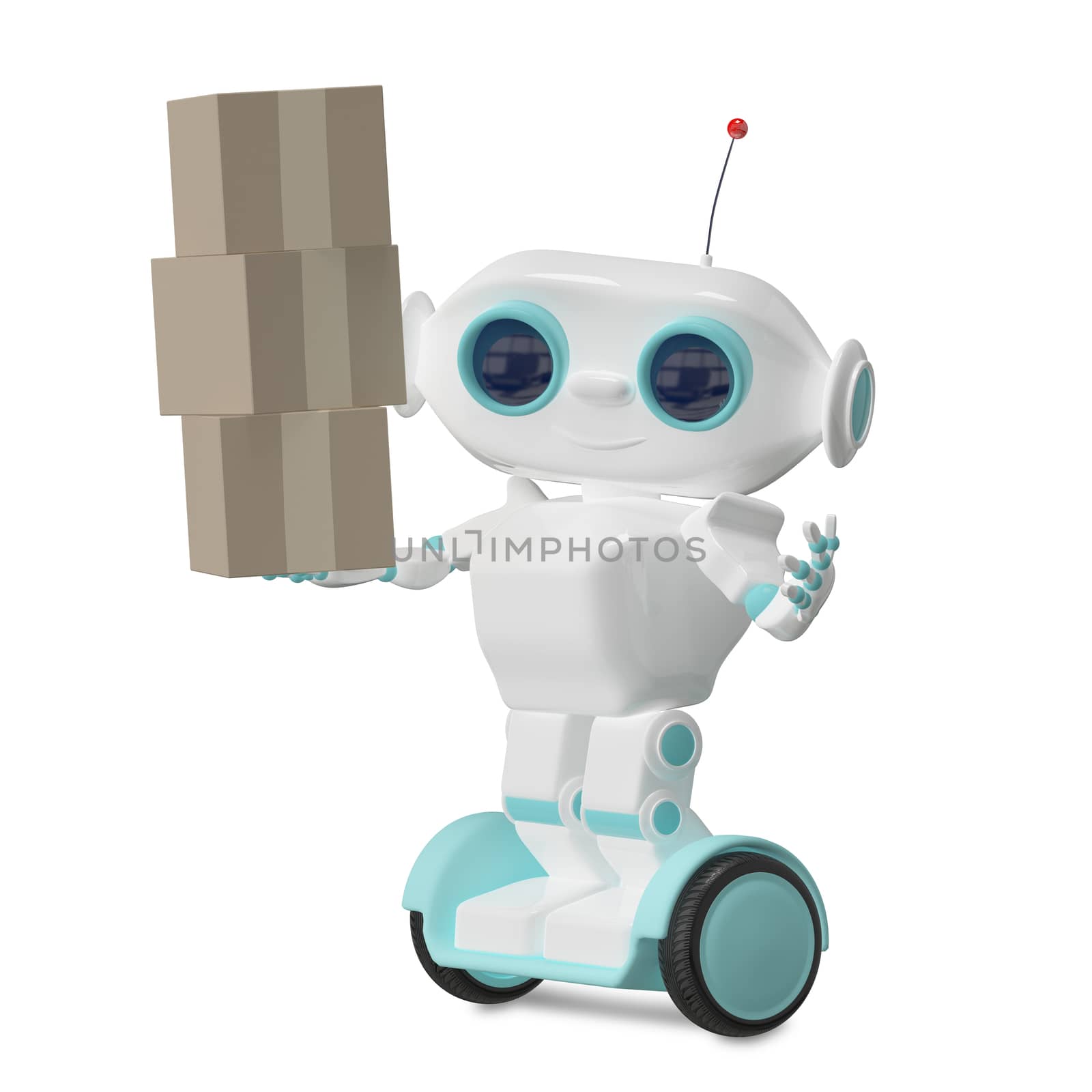 3d Illustration Robot with Three Box by brux