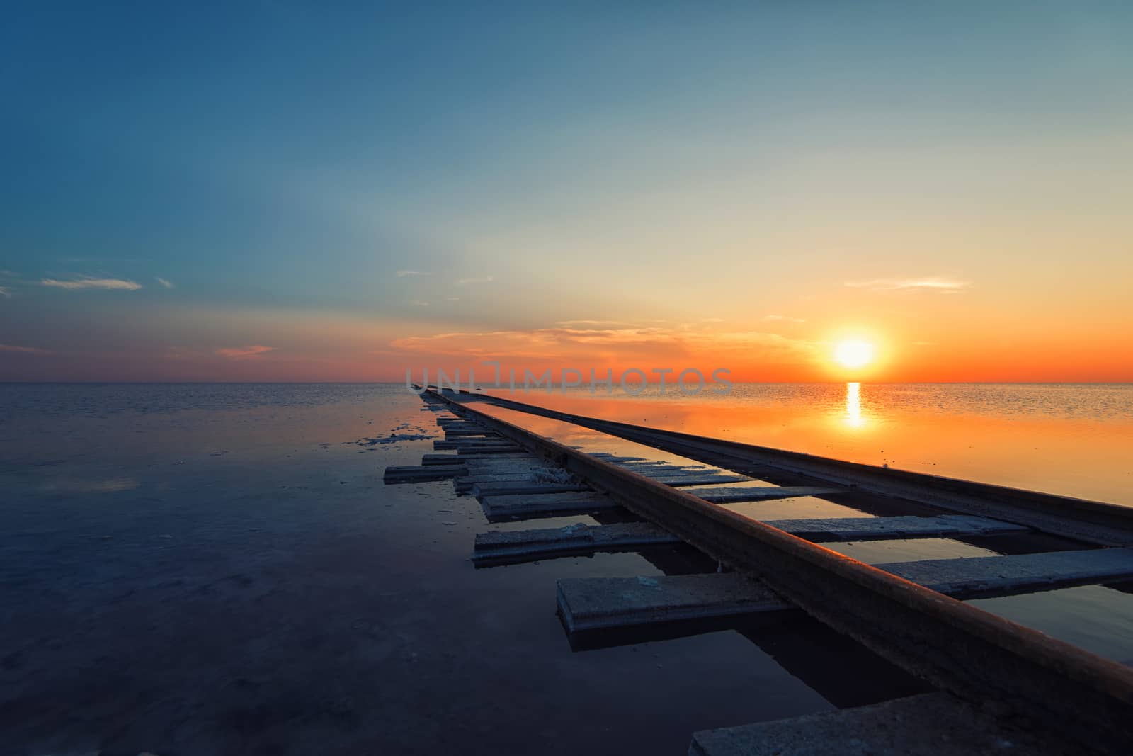 Beauty sunset on salty lake in Altay, Siberia, Russia