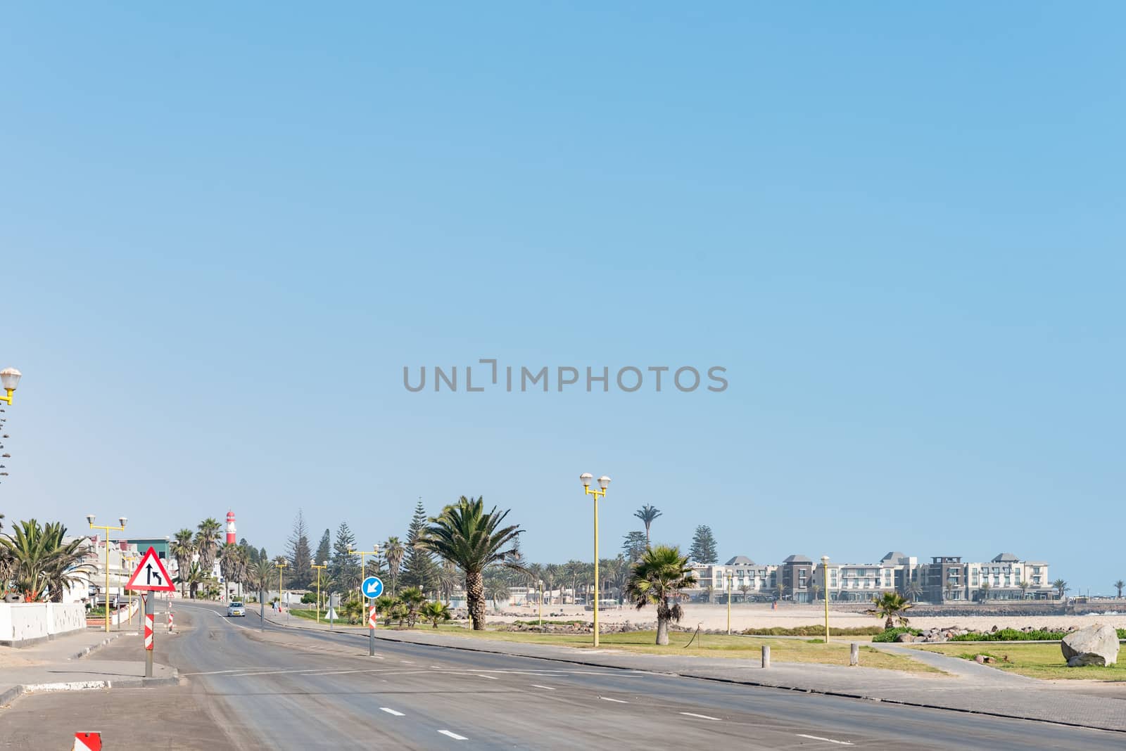 A street scene at The Molen in Swakopmund in the Namib Desert on the Atlantic Coast of Namibia.