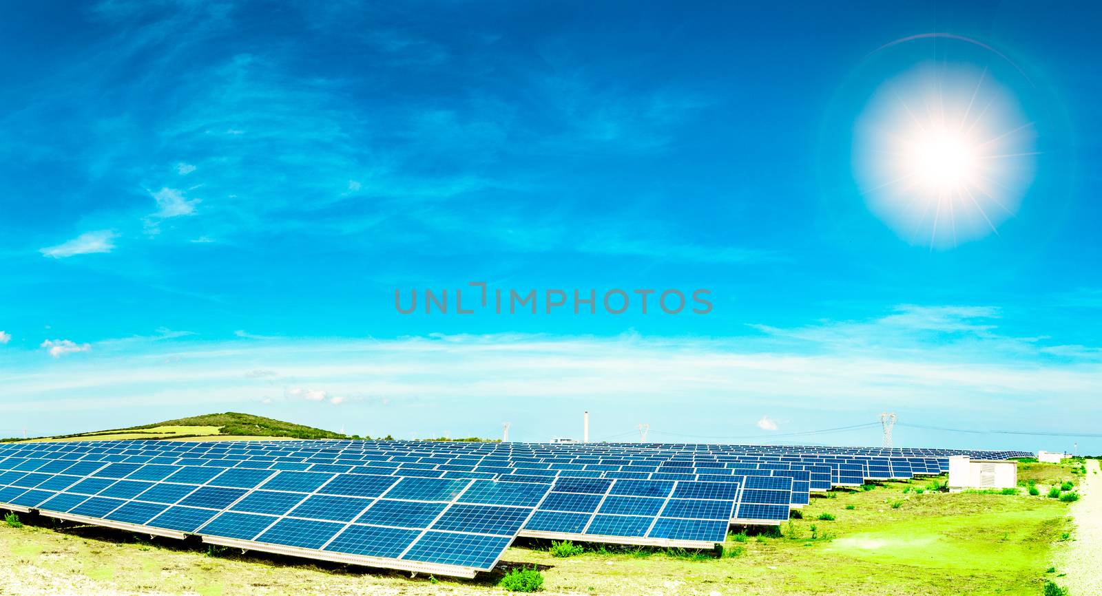Field of photovoltaic panel in sunny day by replica