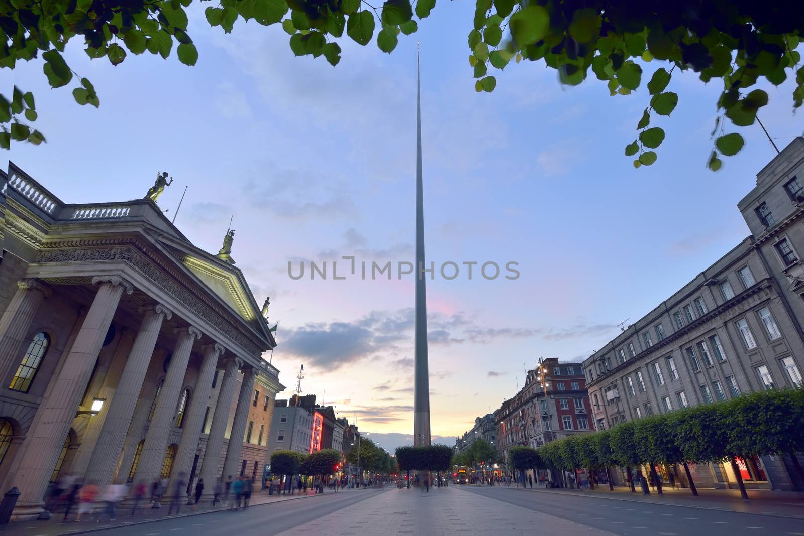 Spire famous landmark in Dublin, Ireland center symbol 