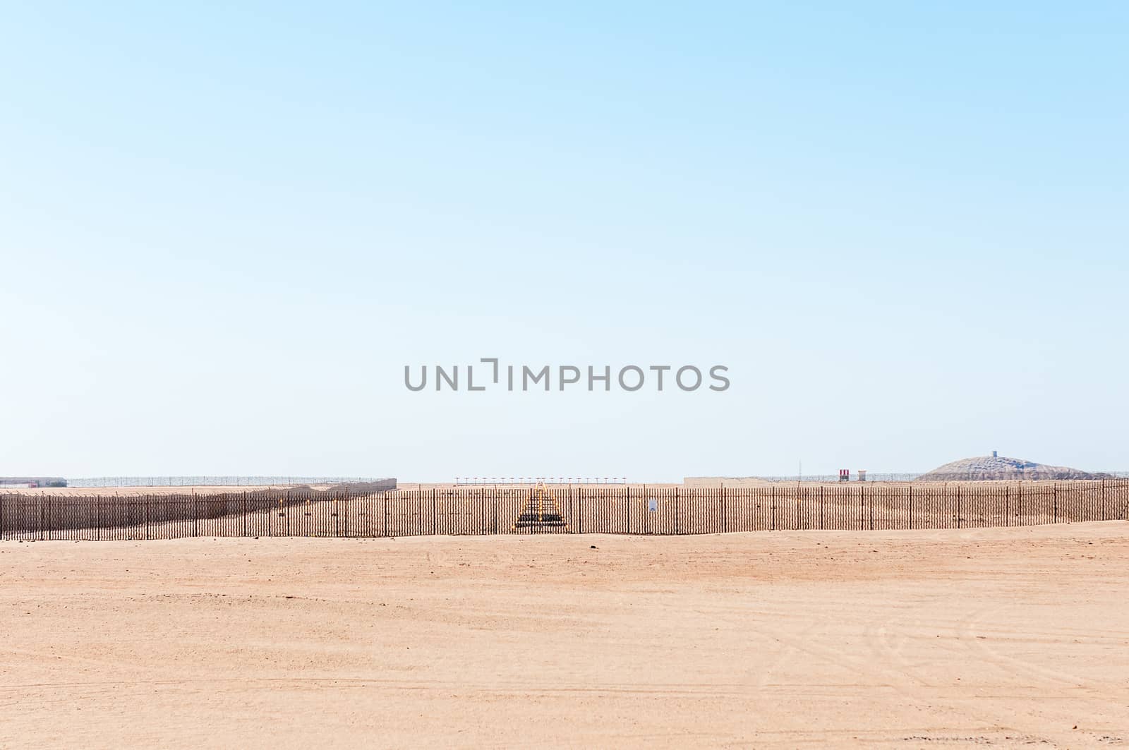 Start of the runway at the airport at Walvis Bay on the Atlantic Coast of Namibia