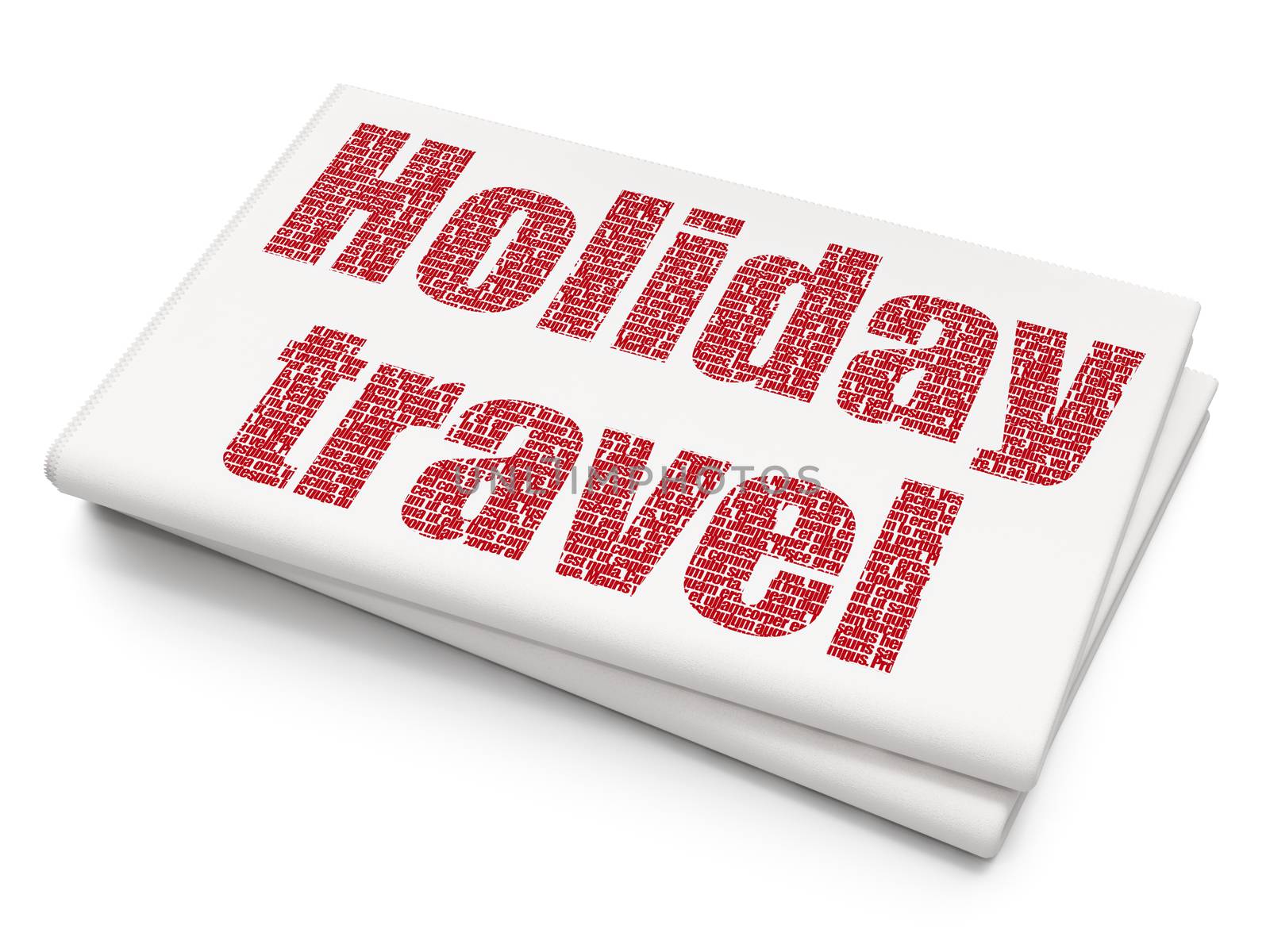Tourism concept: Pixelated red text Holiday Travel on Blank Newspaper background, 3D rendering