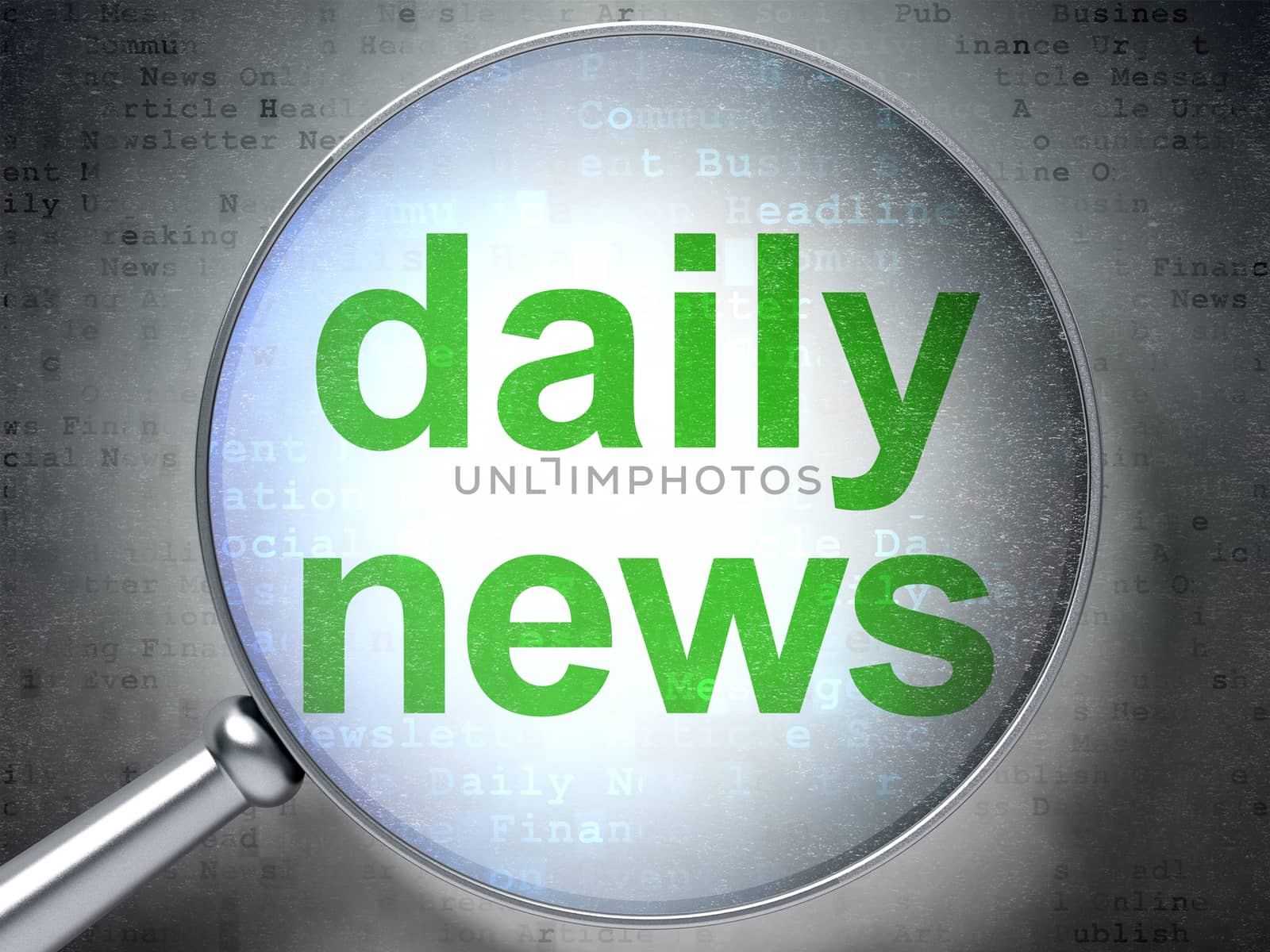 News concept: magnifying optical glass with words Daily News on digital background, 3D rendering