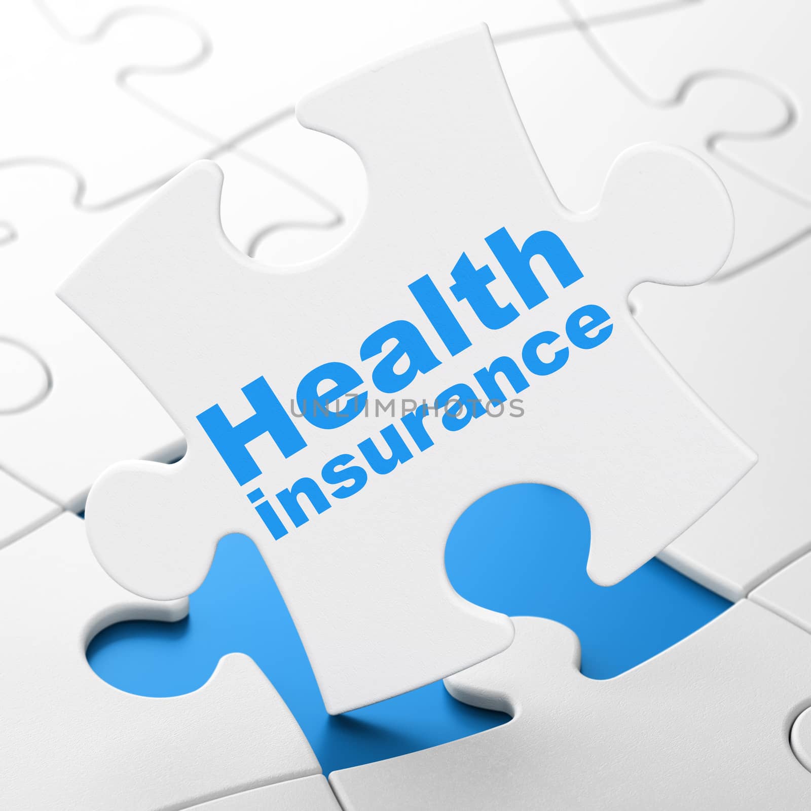 Insurance concept: Health Insurance on White puzzle pieces background, 3D rendering