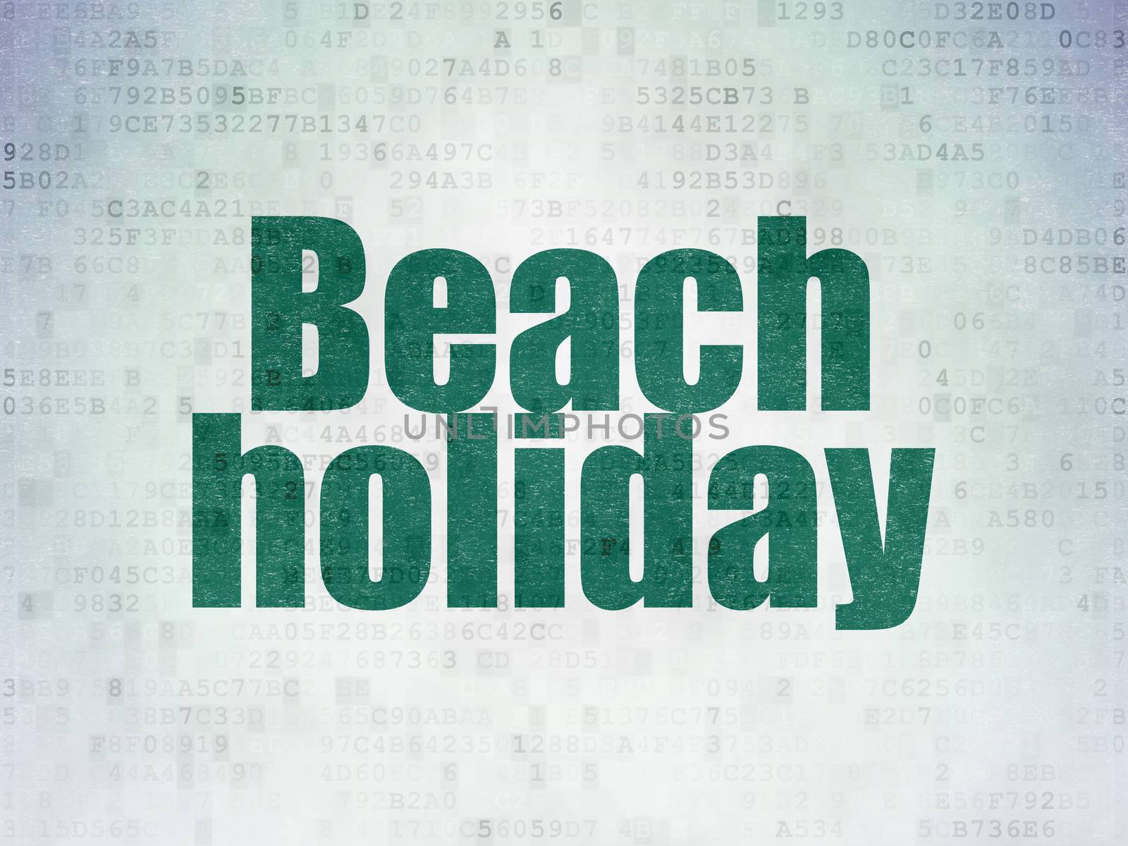 Tourism concept: Painted green word Beach Holiday on Digital Data Paper background