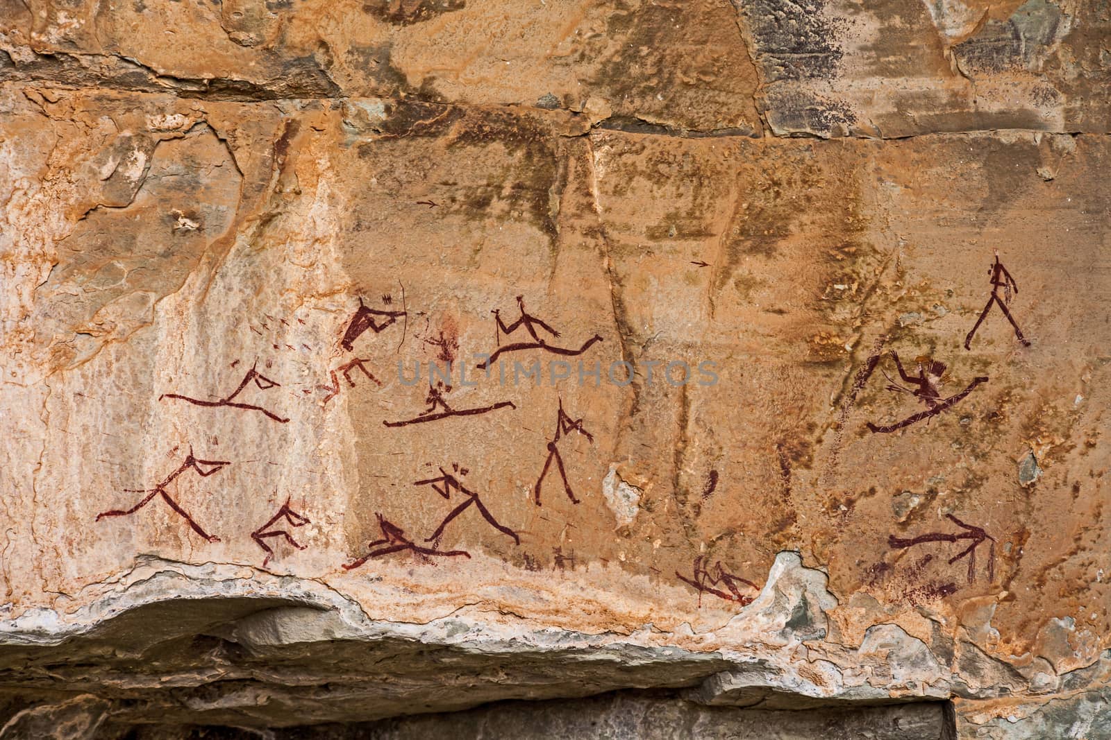 Bushman Rock Art in the "War Cave" near Injisuthi in the Drakensberg South Africa.