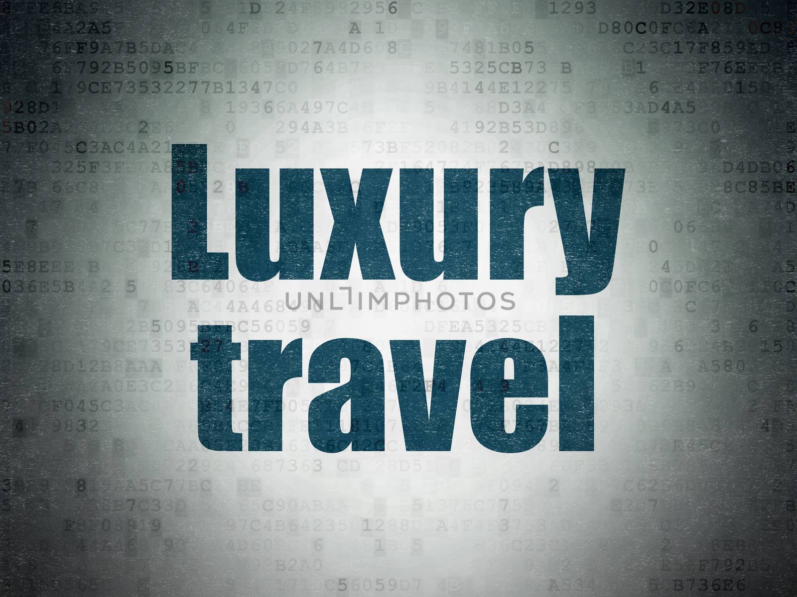 Travel concept: Painted blue word Luxury Travel on Digital Data Paper background