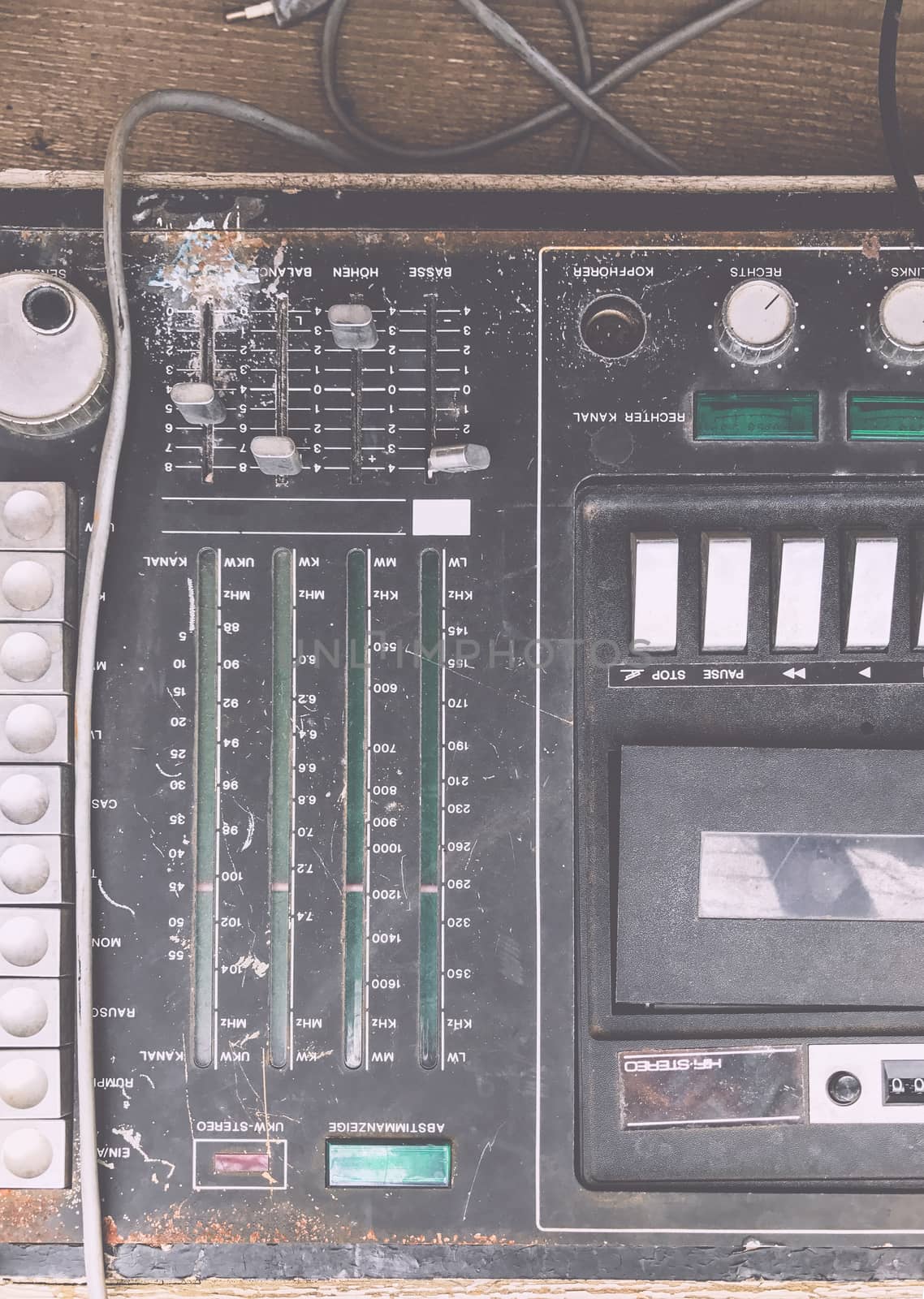 Old unnecessary faulty musical equipment, mixer, controller DJ control. Installation Krakow, Poland