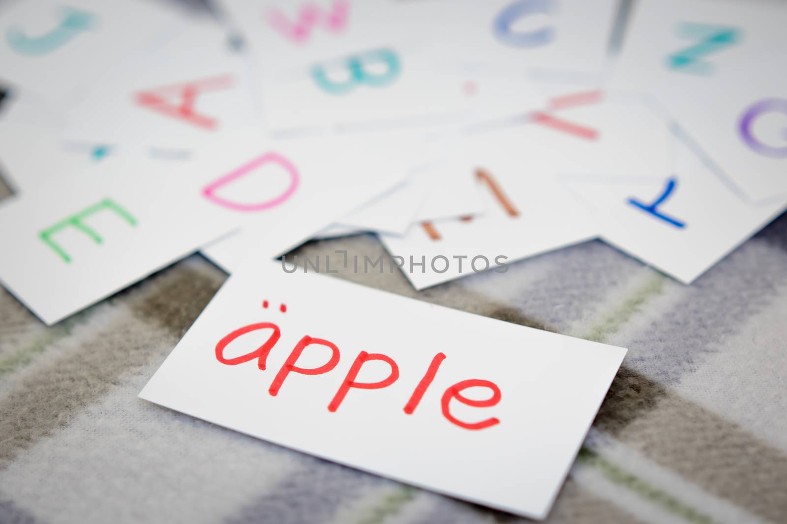 Swedish; Learning the New Word with the Alphabet Cards; Writing APPLE