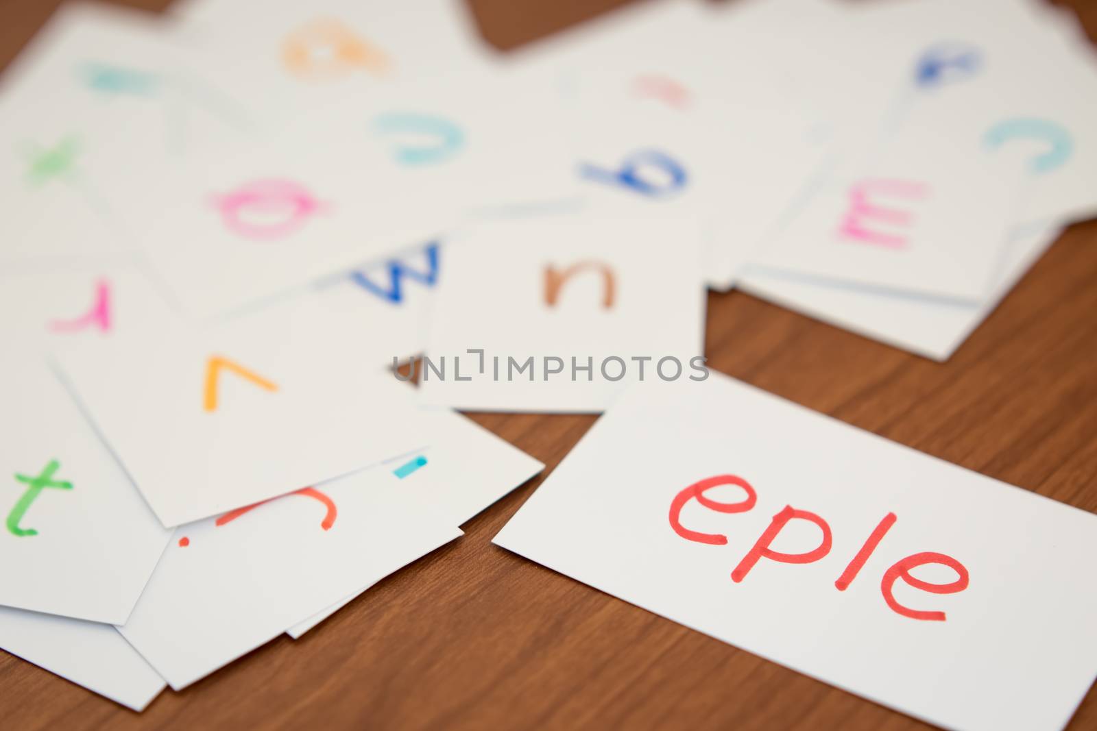 Norwegian; Learning the New Word with the Alphabet Cards; Writing APPLE