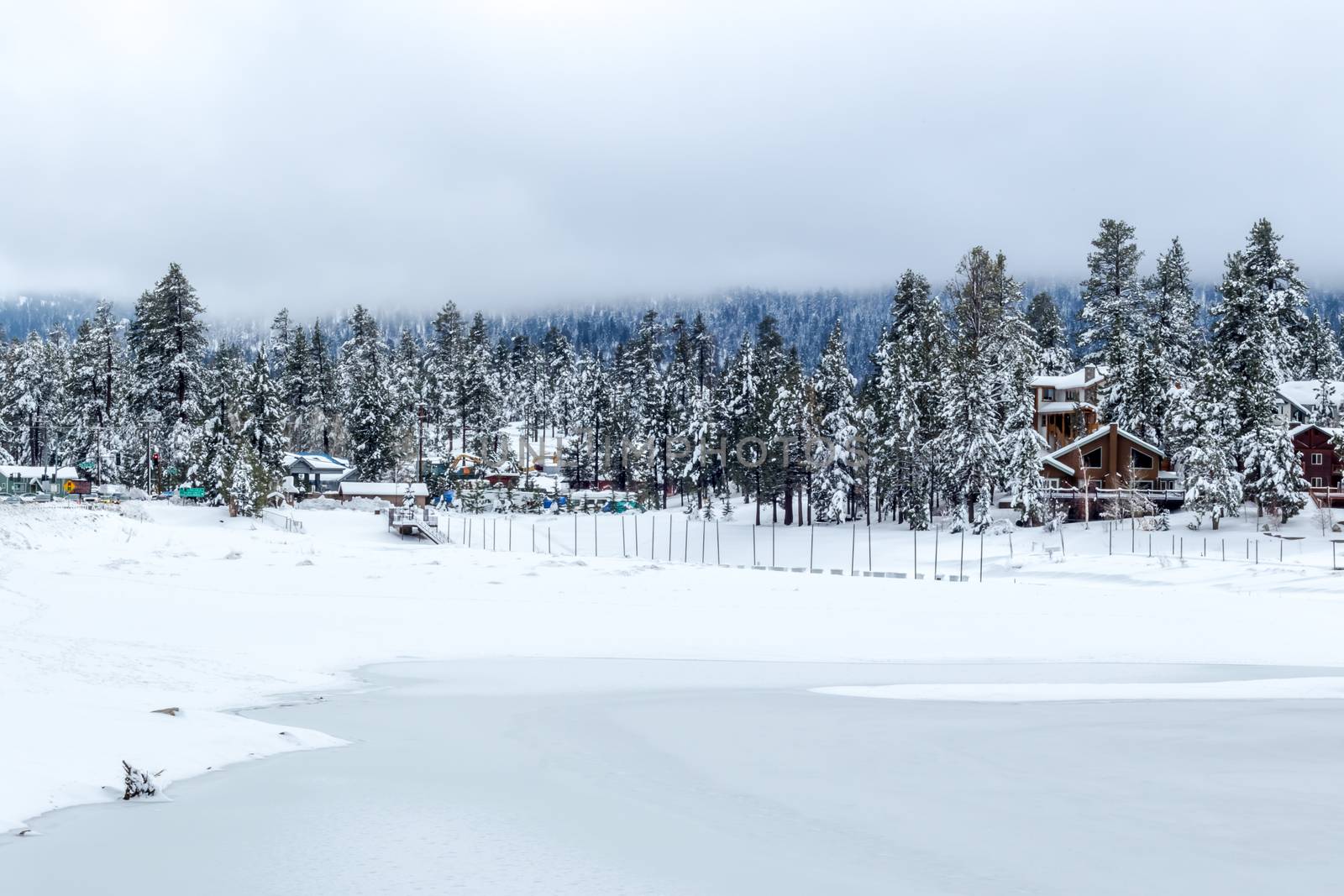 Flozen Lake, Climate Change at Southern California, Big Bear Lake, San Bernardino, 2016