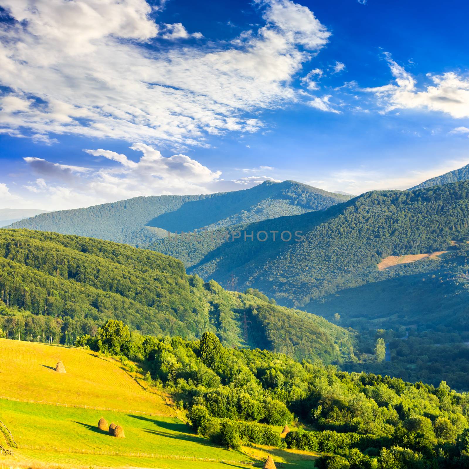 fence and haystack in mountain by Pellinni