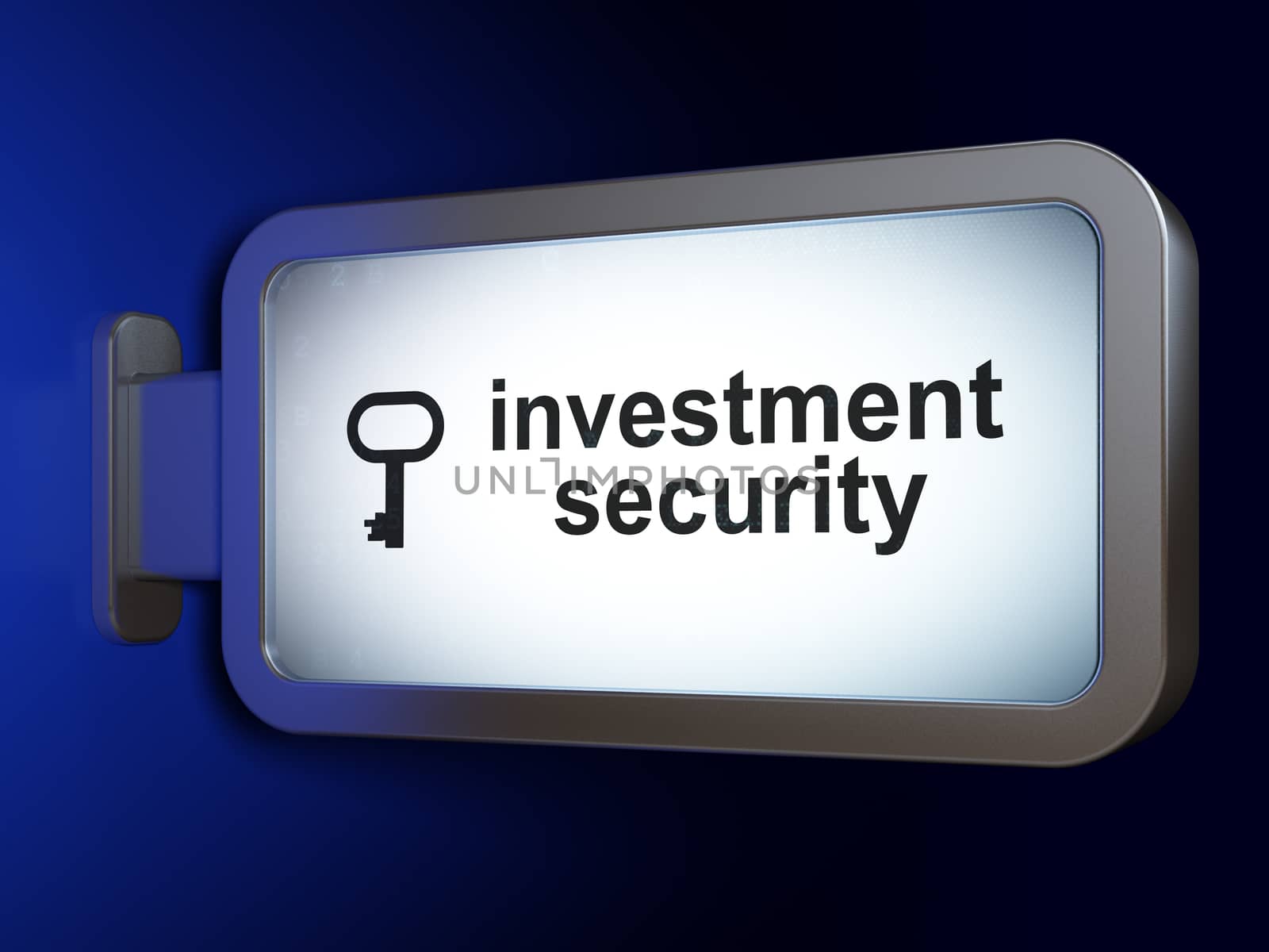 Privacy concept: Investment Security and Key on advertising billboard background, 3D rendering