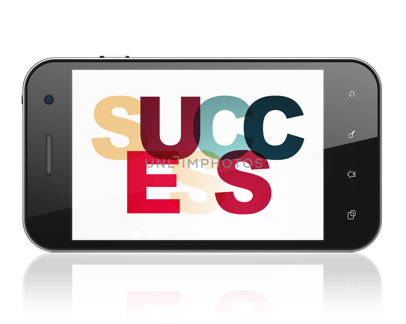Business concept: Smartphone with Painted multicolor text Success on display, 3D rendering