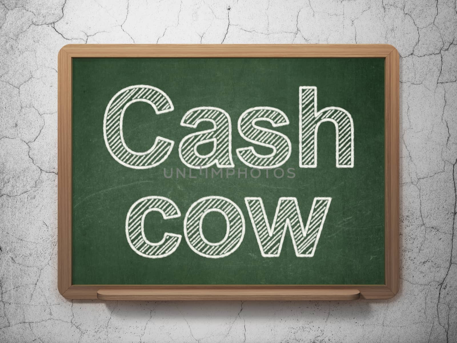 Finance concept: text Cash Cow on Green chalkboard on grunge wall background, 3D rendering