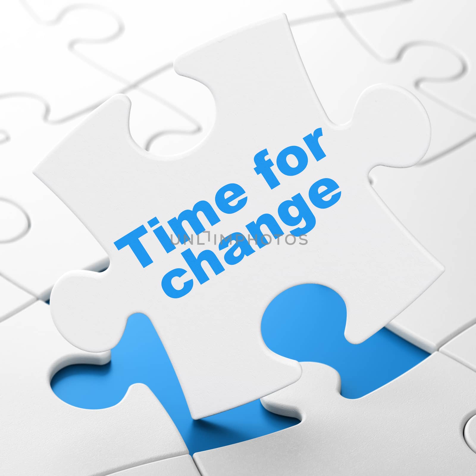 Timeline concept: Time For Change on White puzzle pieces background, 3D rendering
