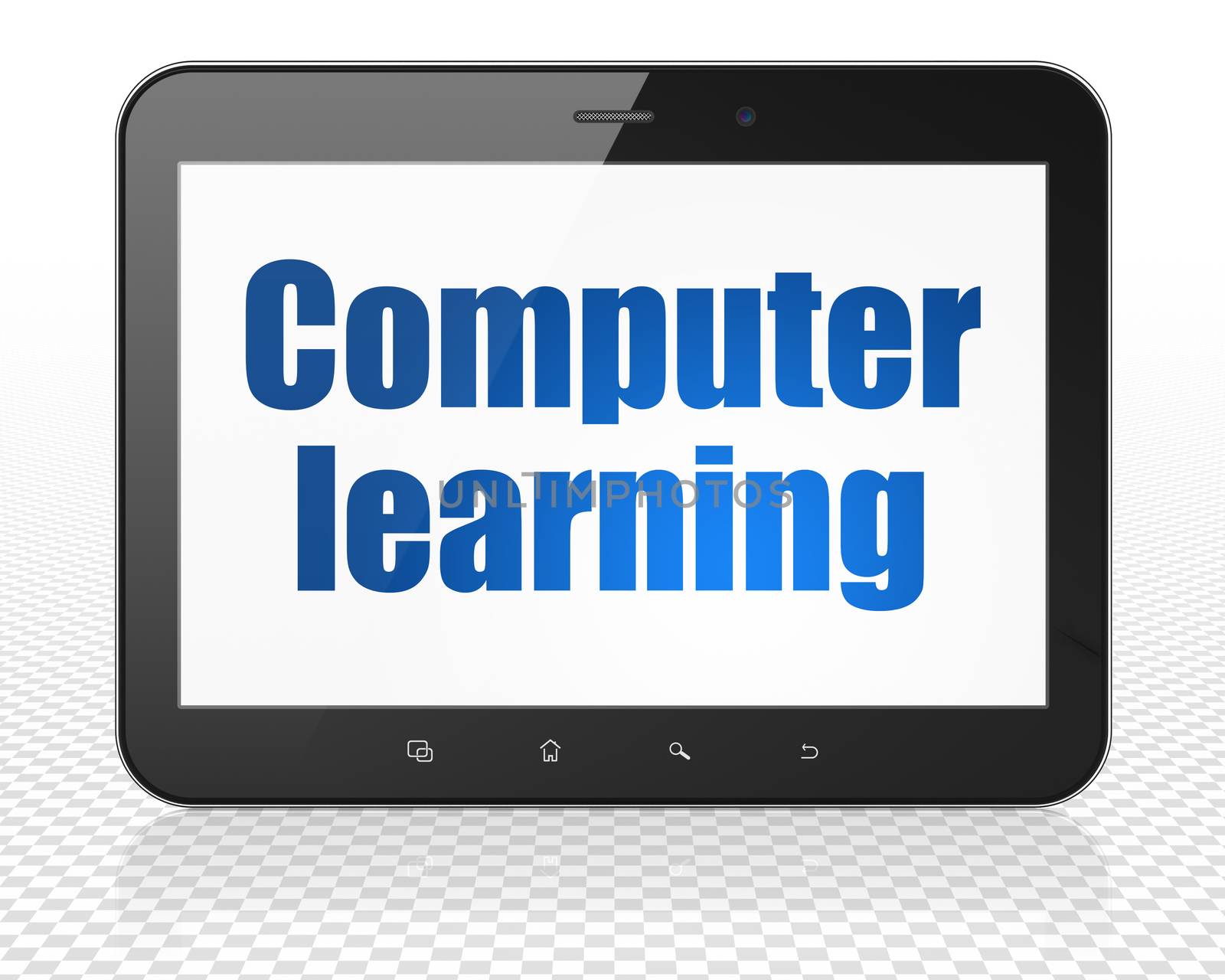 Education concept: Tablet Pc Computer with blue text Computer Learning on display, 3D rendering