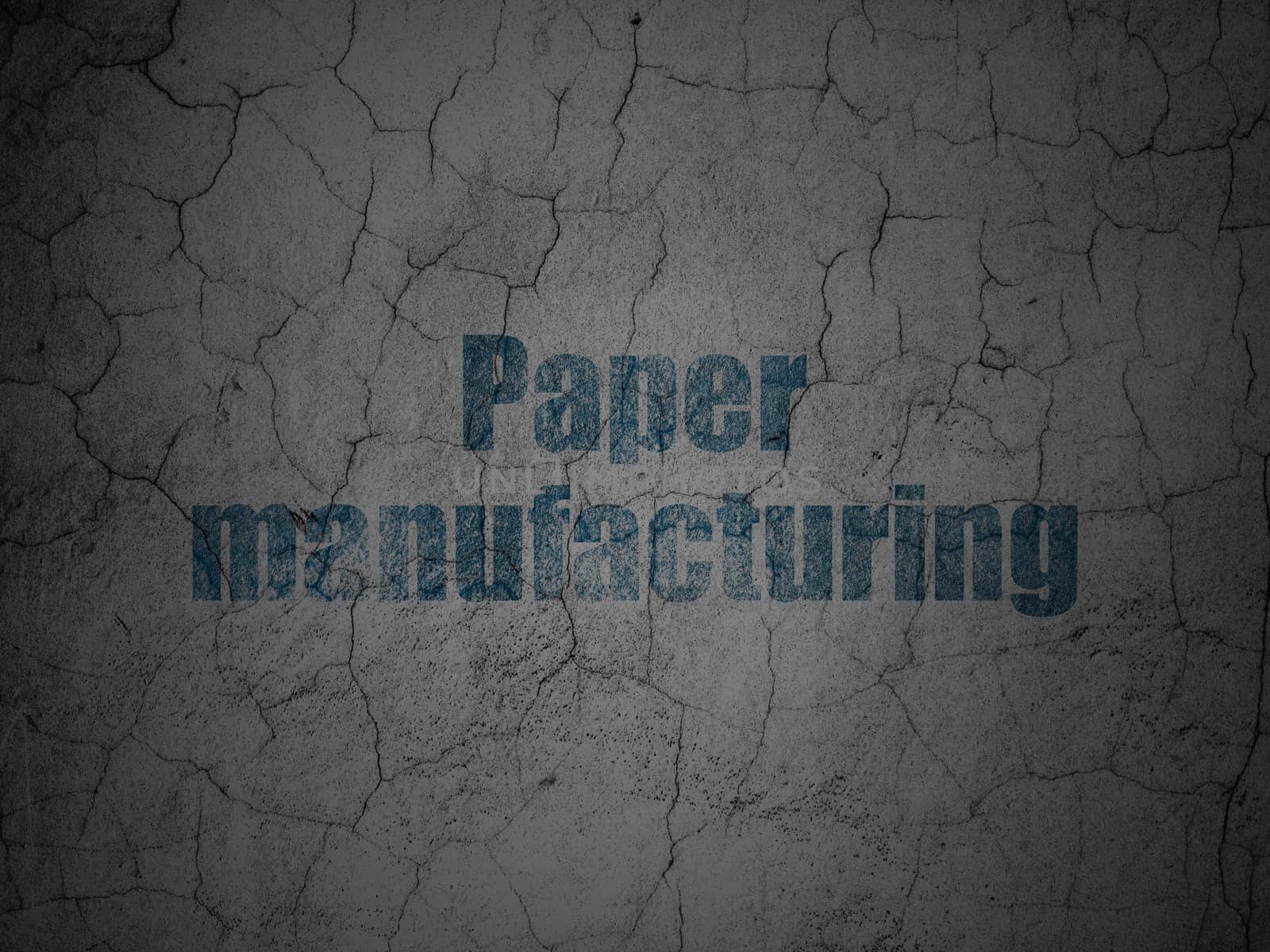 Manufacuring concept: Blue Paper Manufacturing on grunge textured concrete wall background