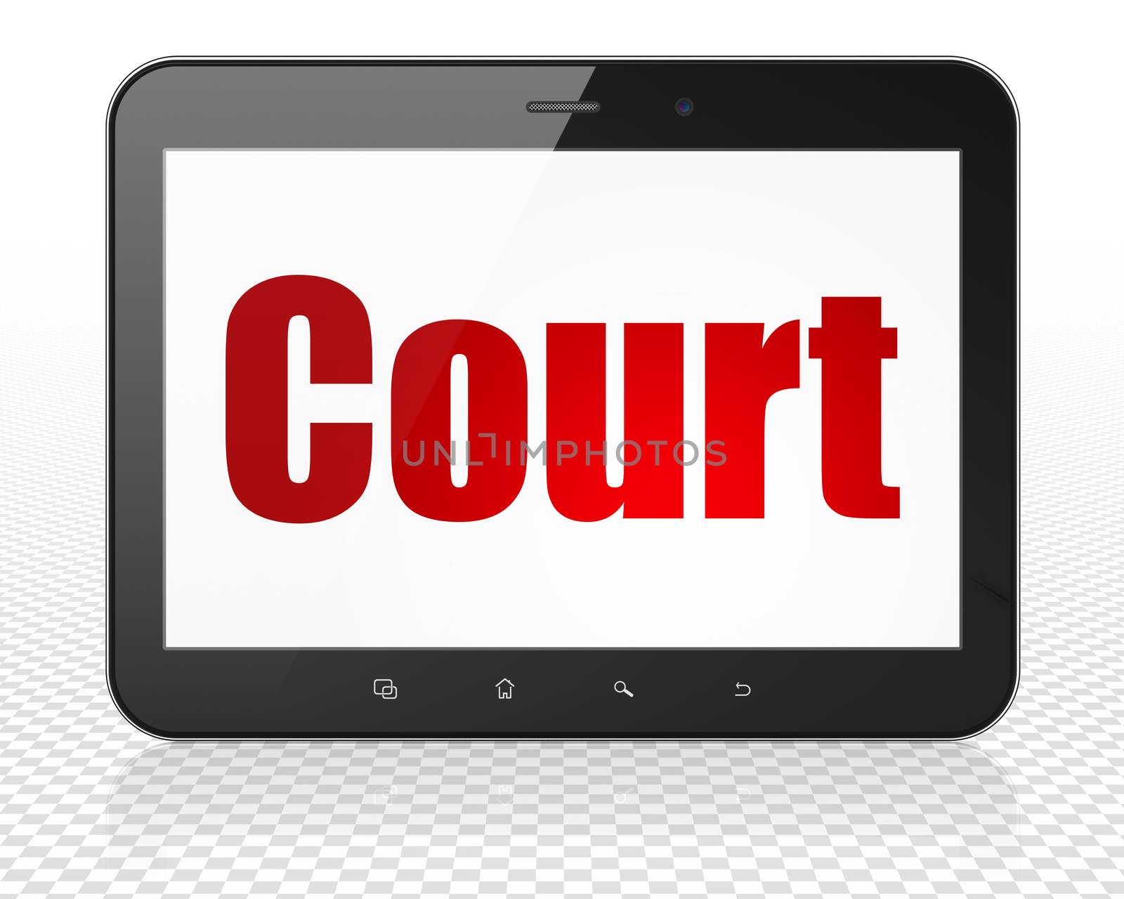 Law concept: Tablet Pc Computer with red text Court on display, 3D rendering
