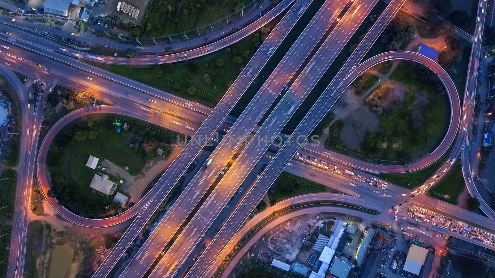 Aerial view of expressway at night
