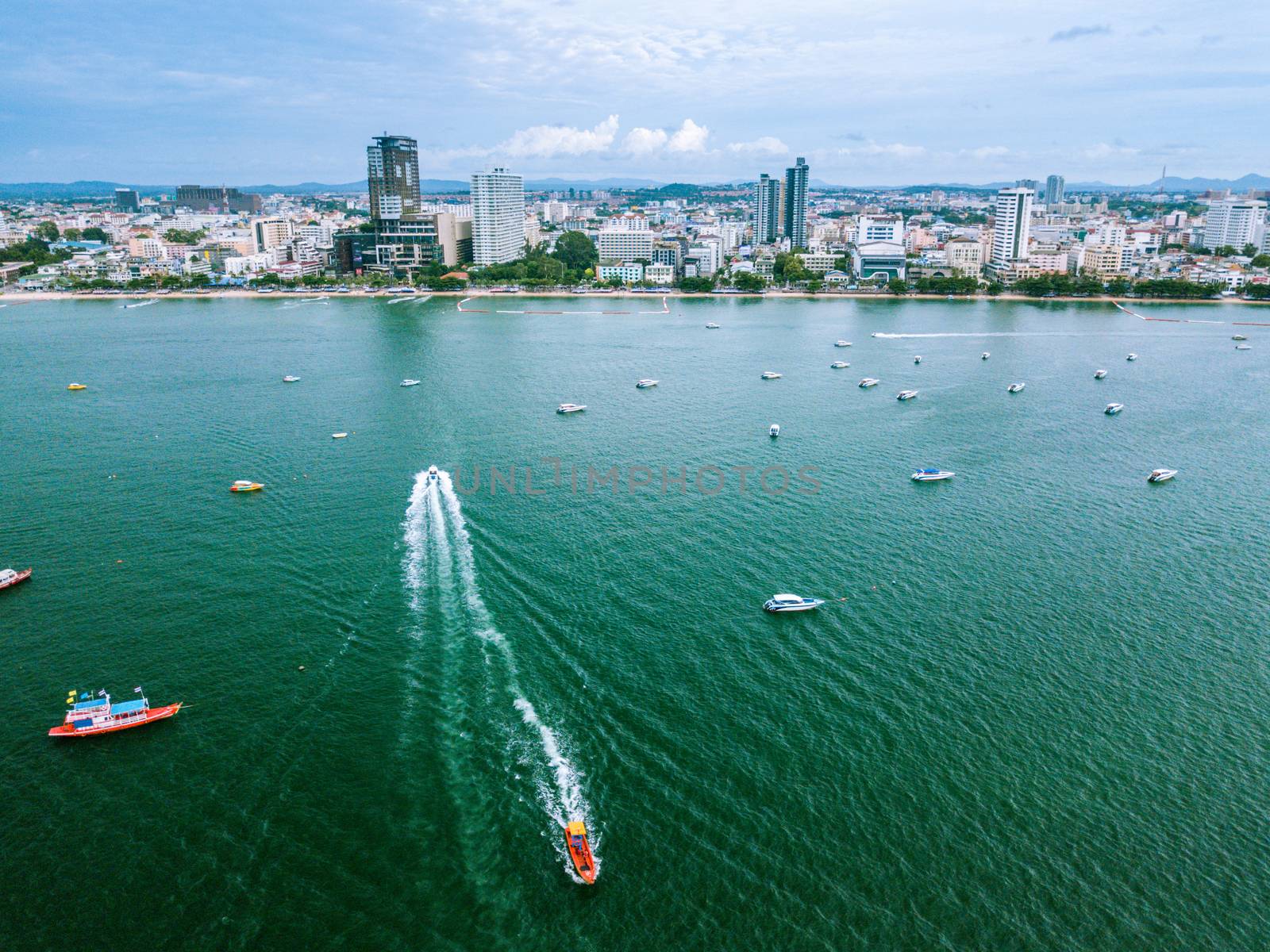 Pattaya cityscape aerial view from the sea