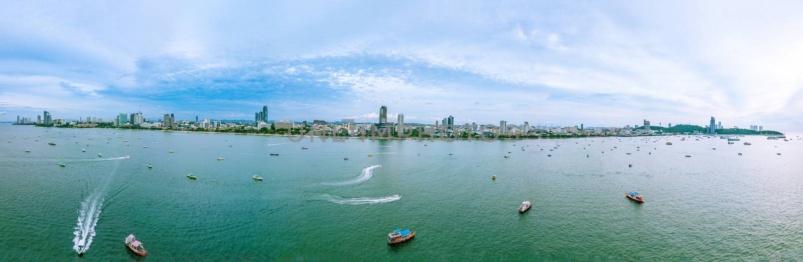 Pattaya cityscape panorama view from the sea