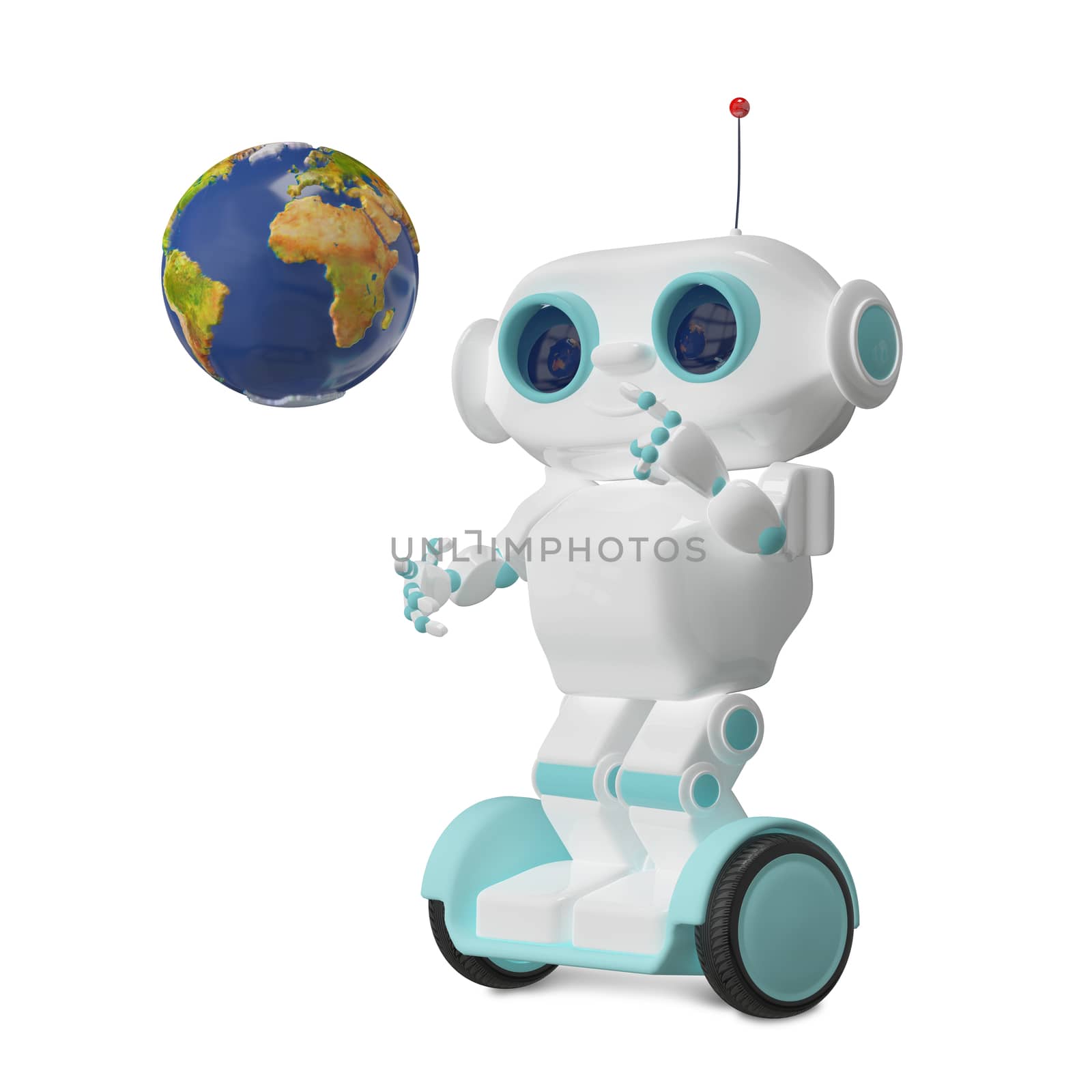 3D Illustration Robot with Globe on Scooter by brux