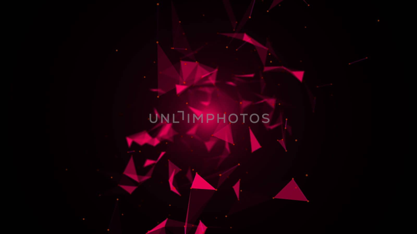 Through the spatial triangles. Space background of dots, lines. 3d rendering