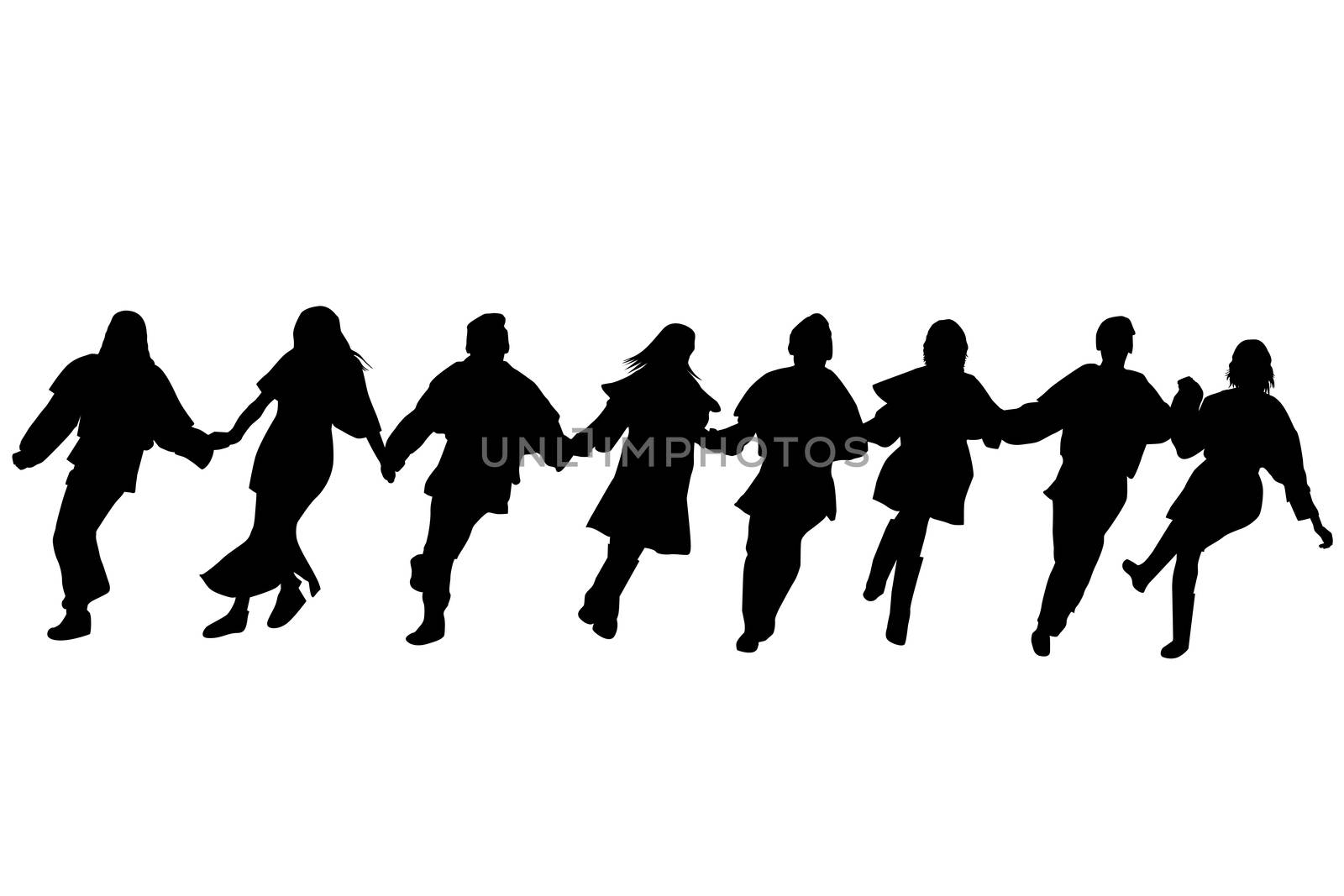 Silhouettes of dancers performing a folklore dance